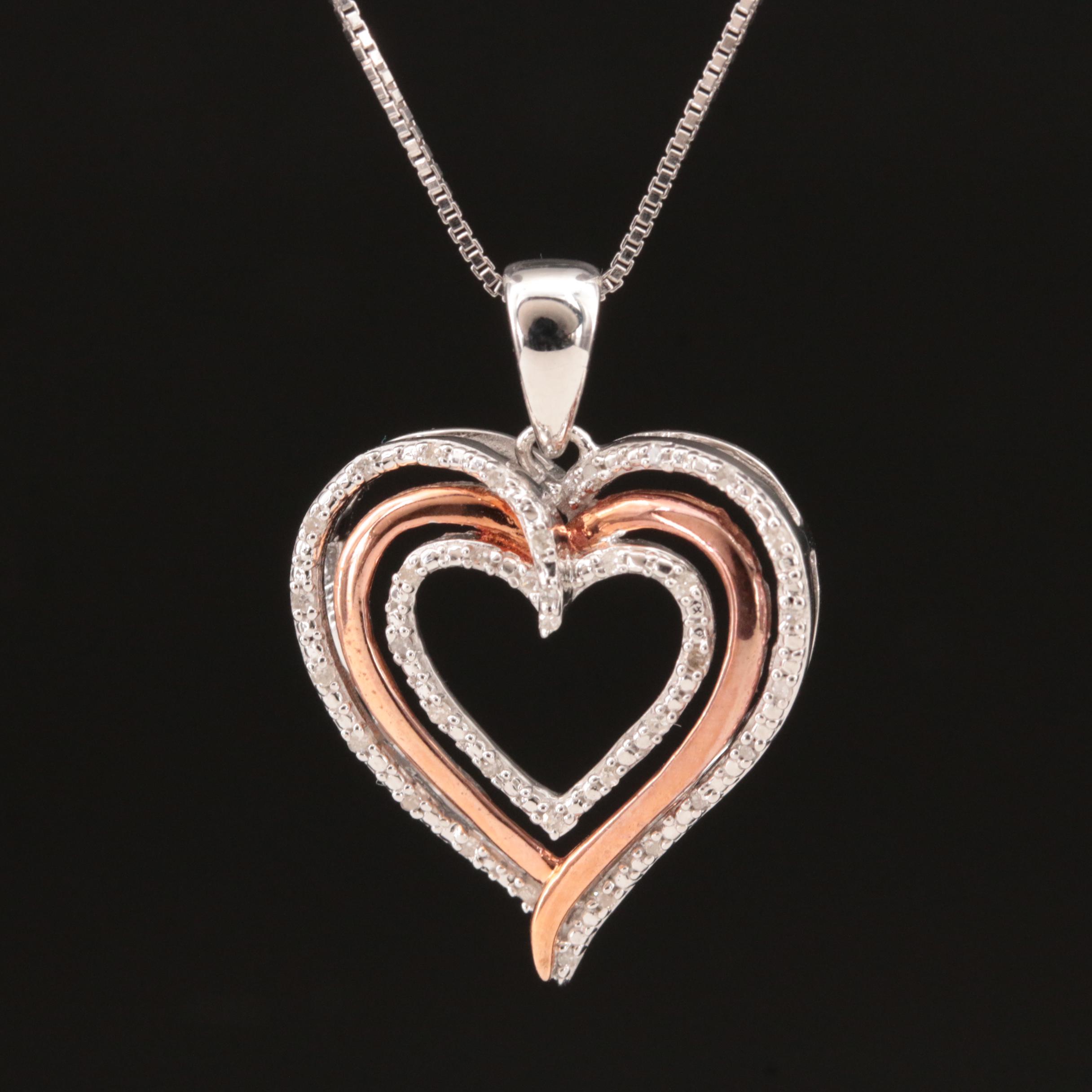 Sterling Diamond Heart Pendant Necklace