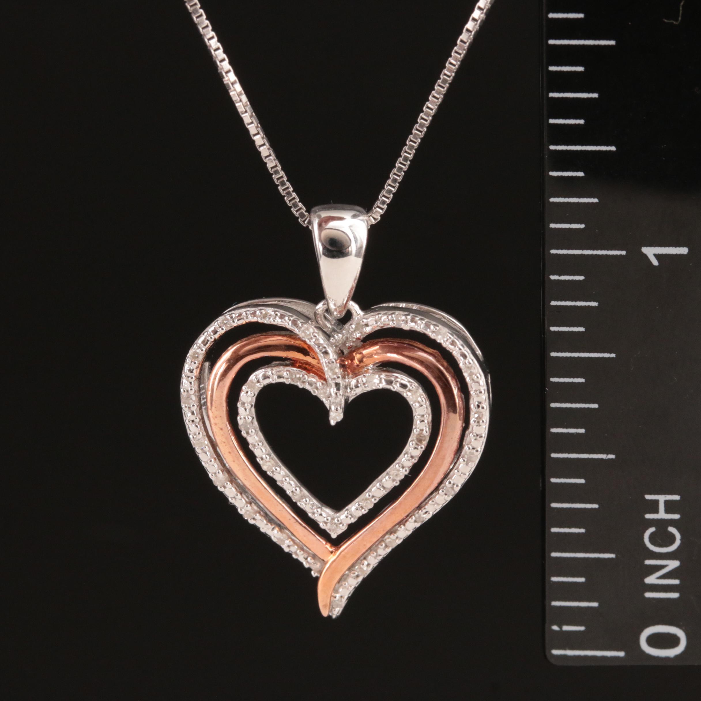 Sterling Diamond Heart Pendant Necklace