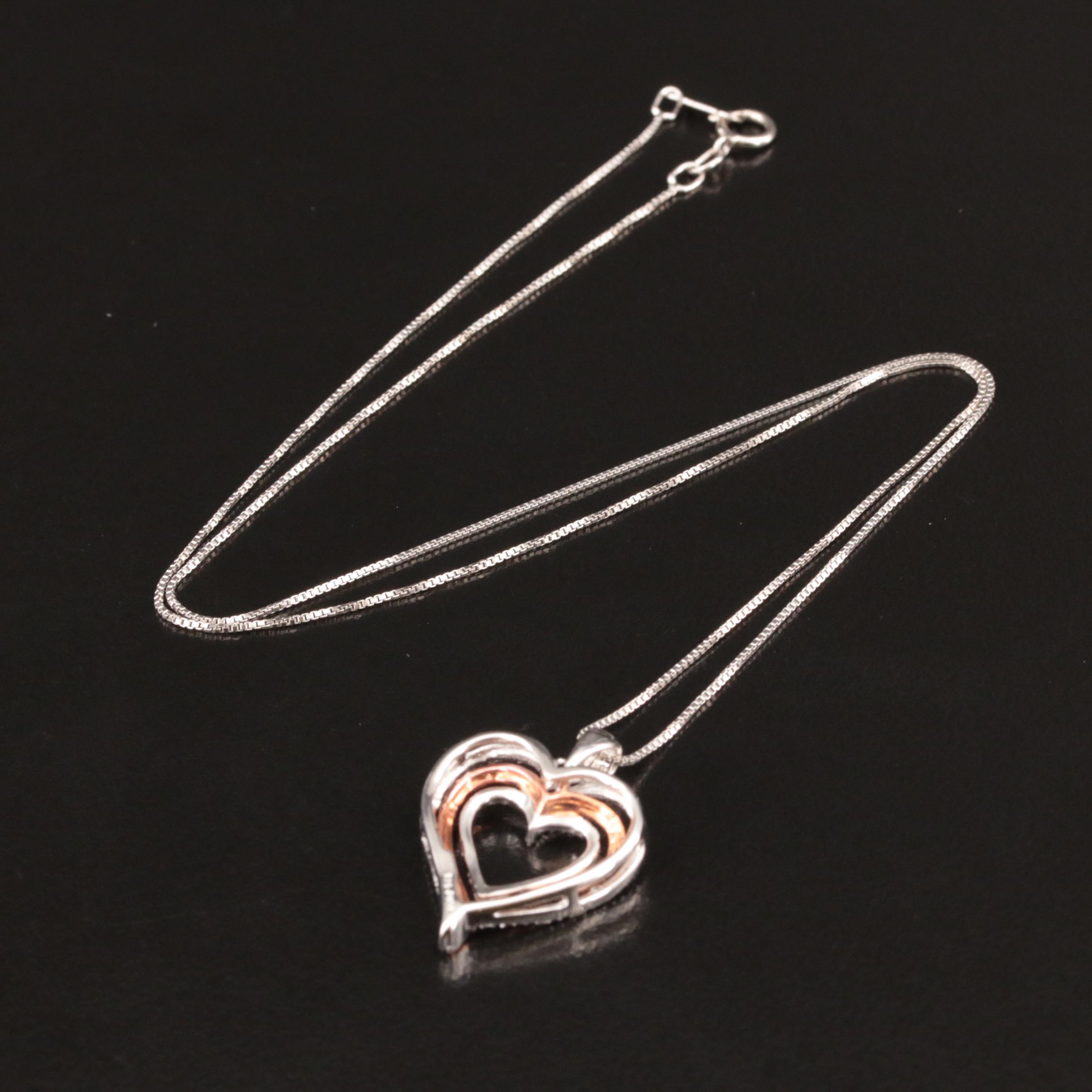 Sterling Diamond Heart Pendant Necklace