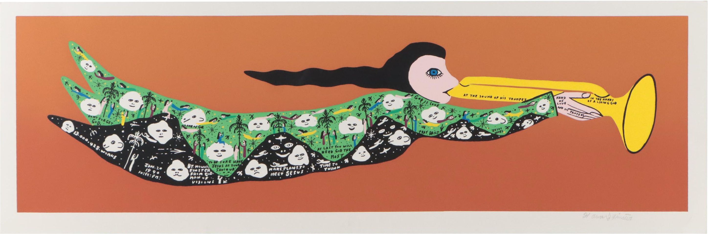 Howard Finster Serigraph "At the Sound of His Trumpet," Late 20th Century