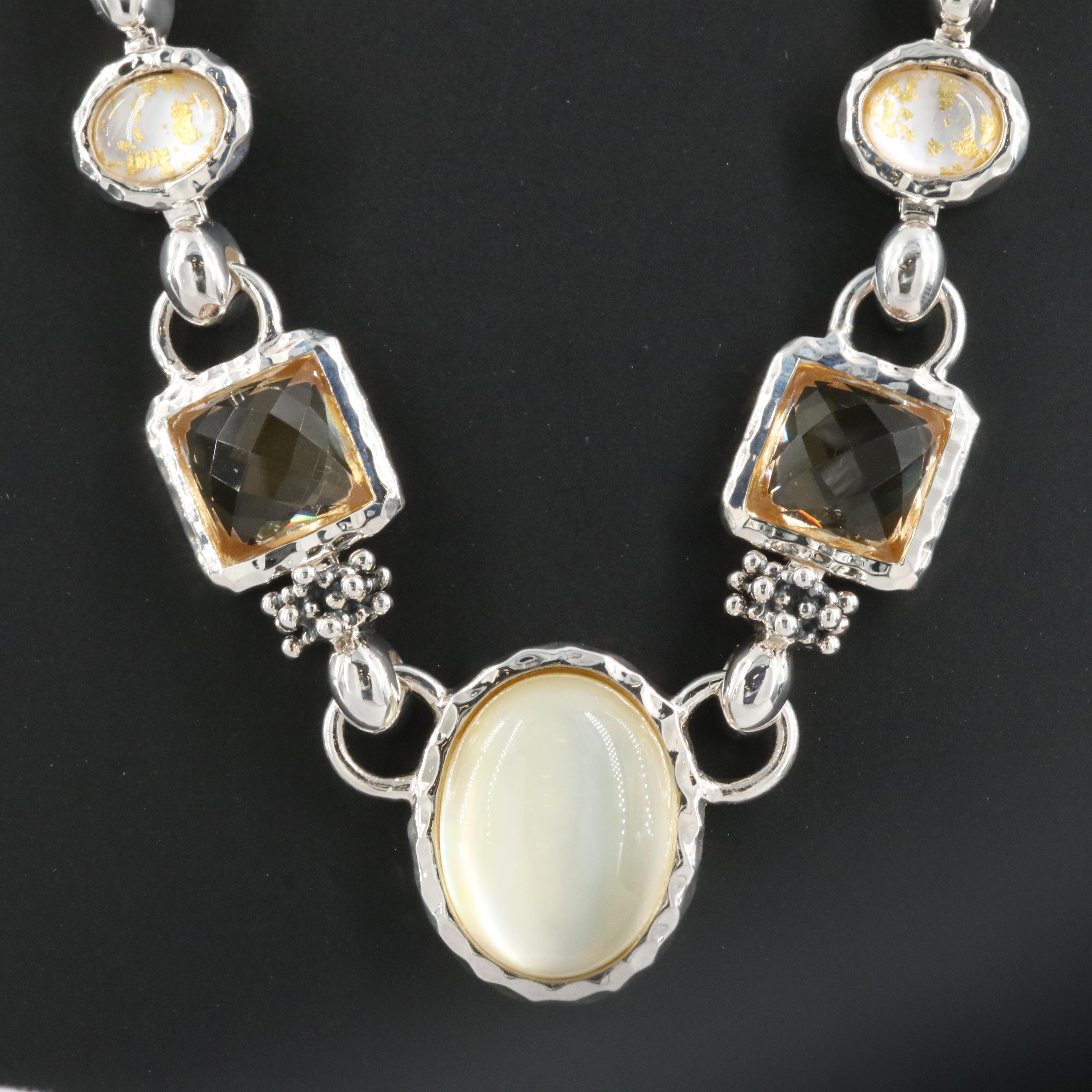 Michael Dawkins Sterling Necklace Including Quartz Mother-of-Pearl Doublet