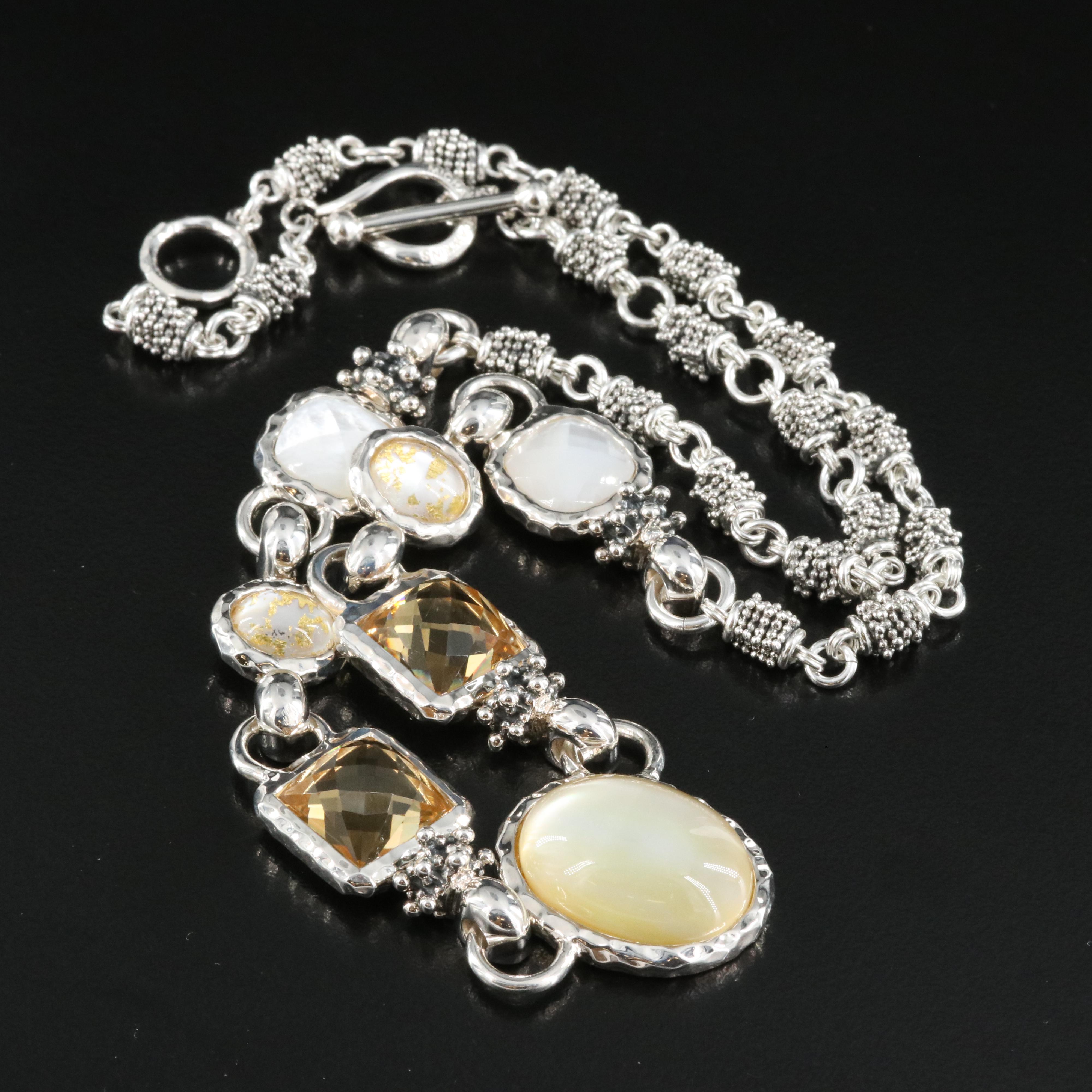 Michael Dawkins Sterling Necklace Including Quartz Mother-of-Pearl Doublet