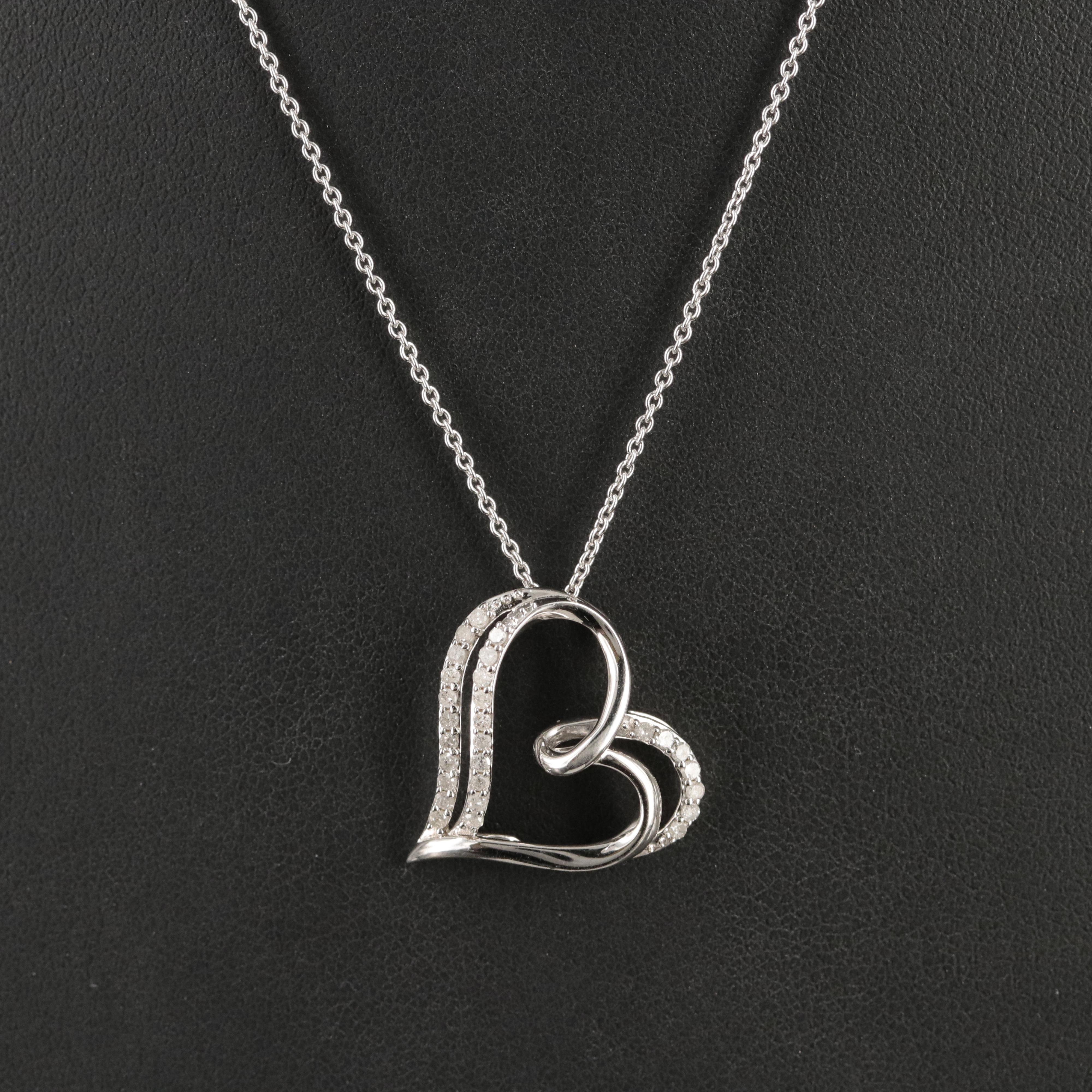 Sterling Diamond Double Heart Necklace