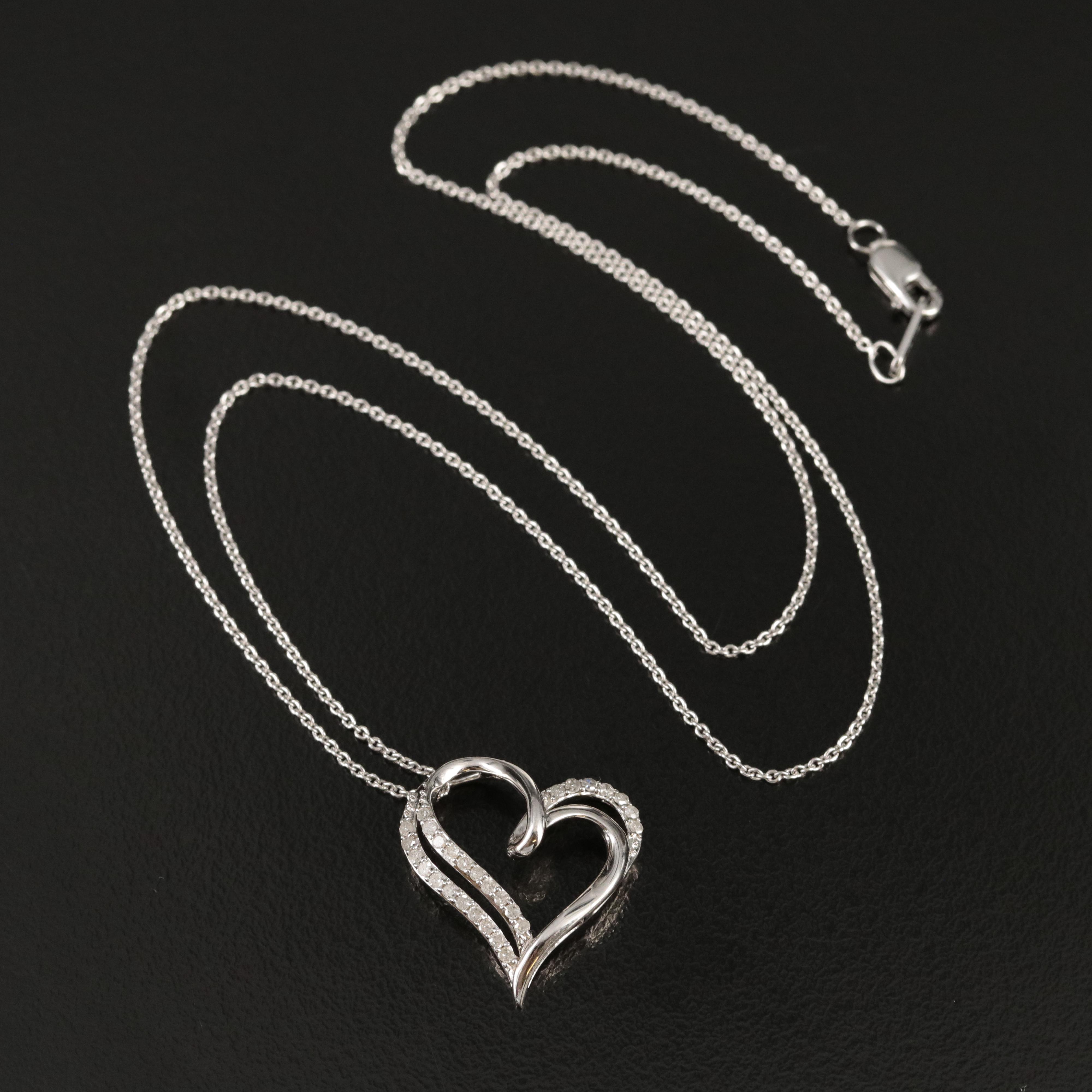 Sterling Diamond Double Heart Necklace