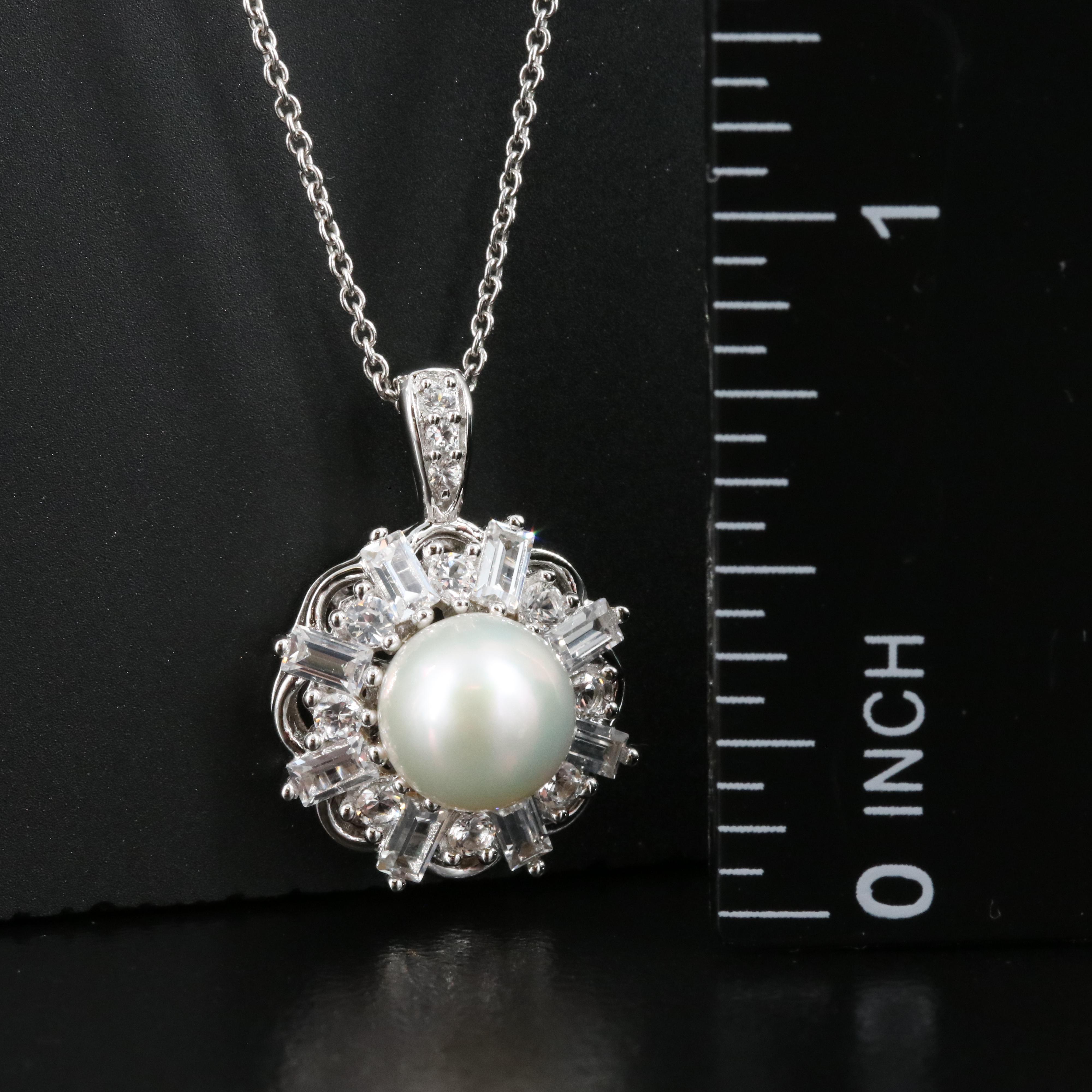 Sterling Pearl and Sapphire Pendant Necklace