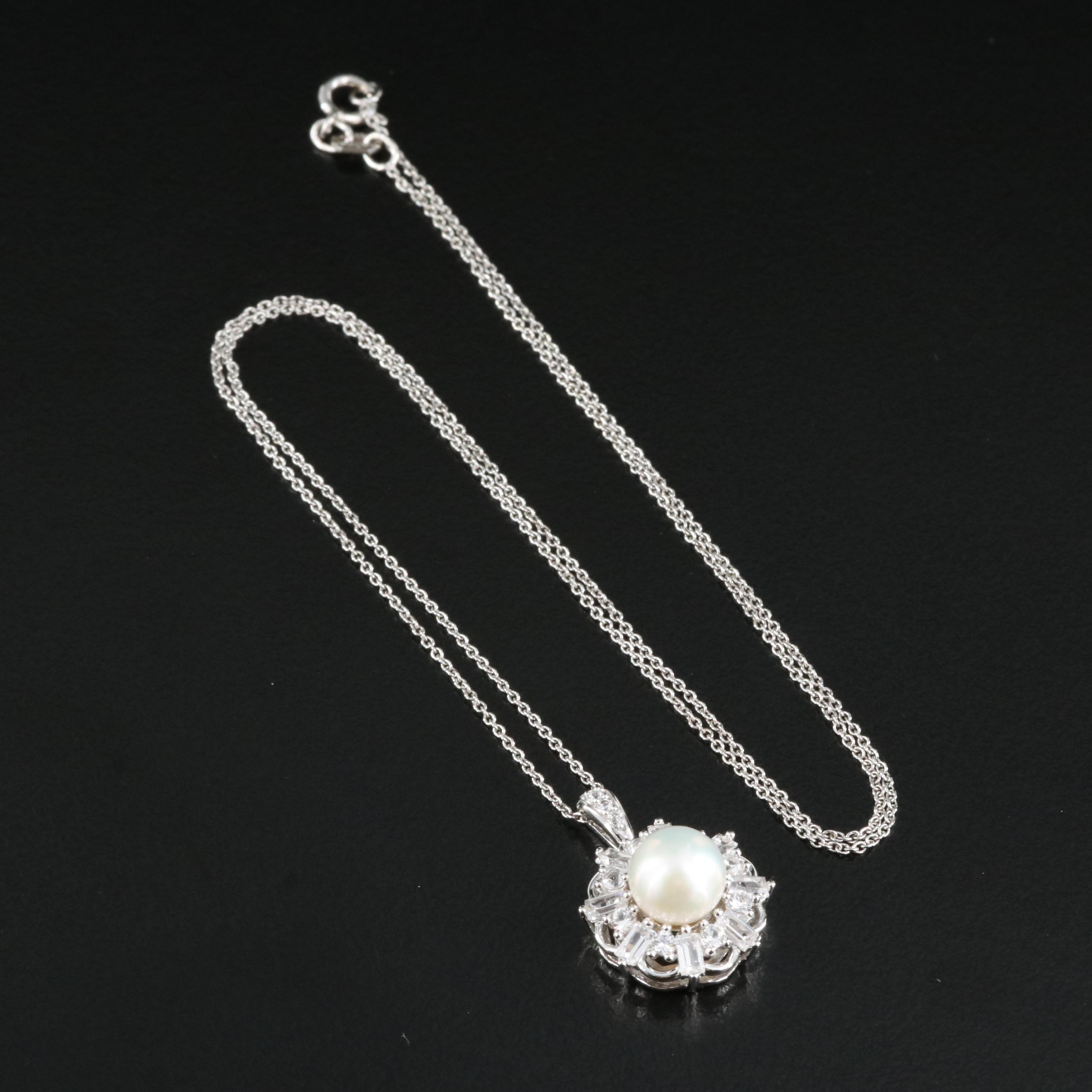 Sterling Pearl and Sapphire Pendant Necklace