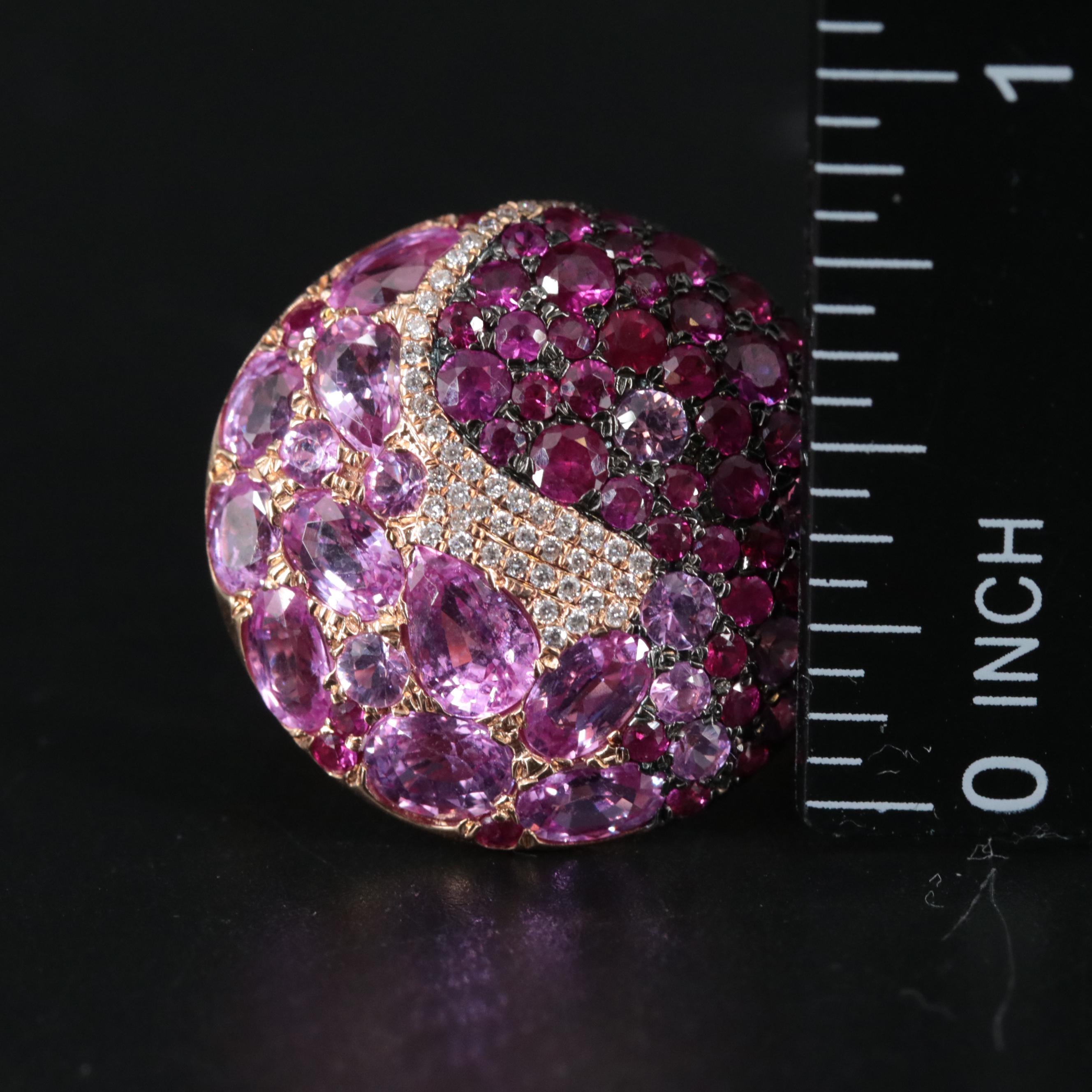 18K Rose Gold Pink Sapphire, Ruby, and Diamond Ring