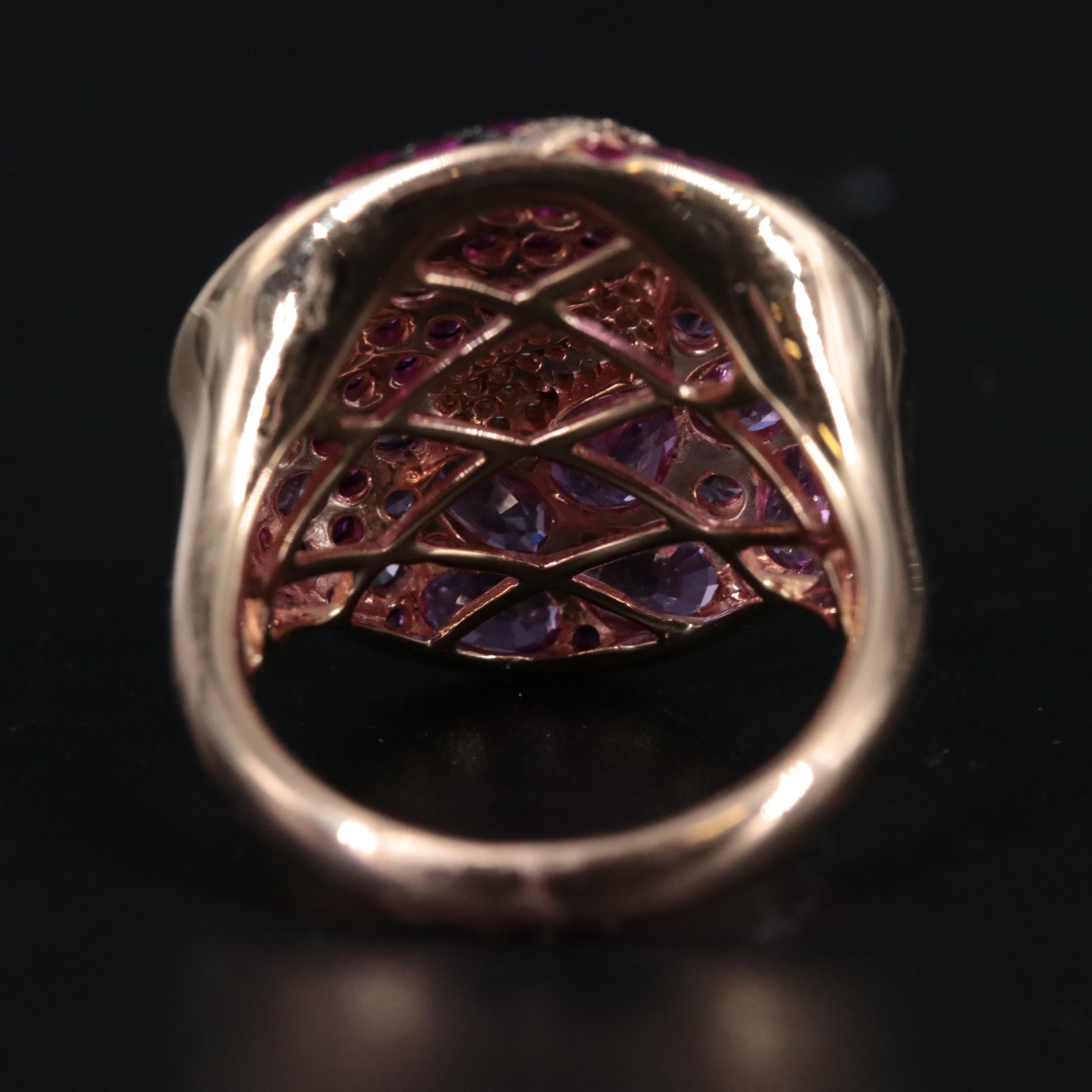 18K Rose Gold Pink Sapphire, Ruby, and Diamond Ring