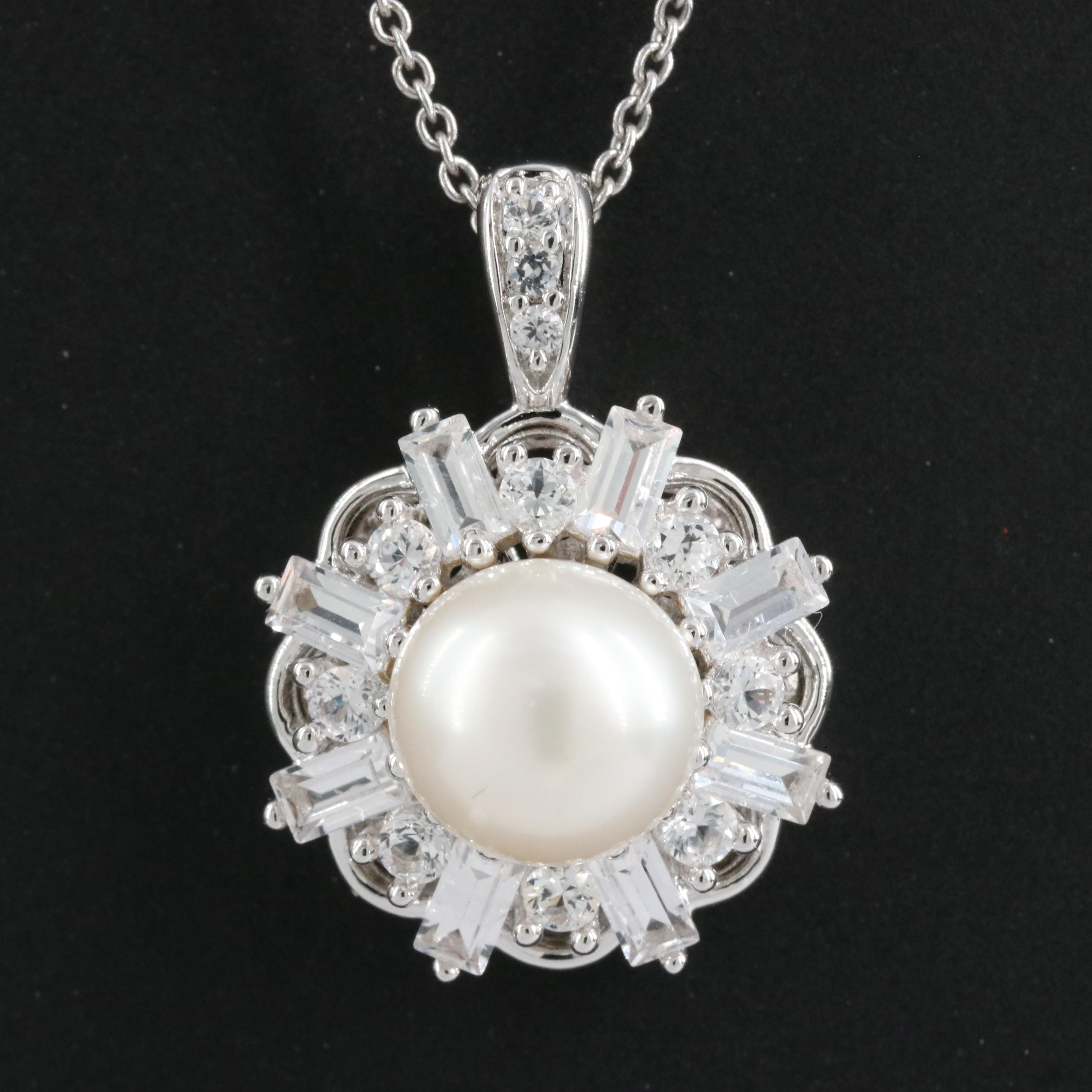 Sterling Pearl and Sapphire Pendant Necklace