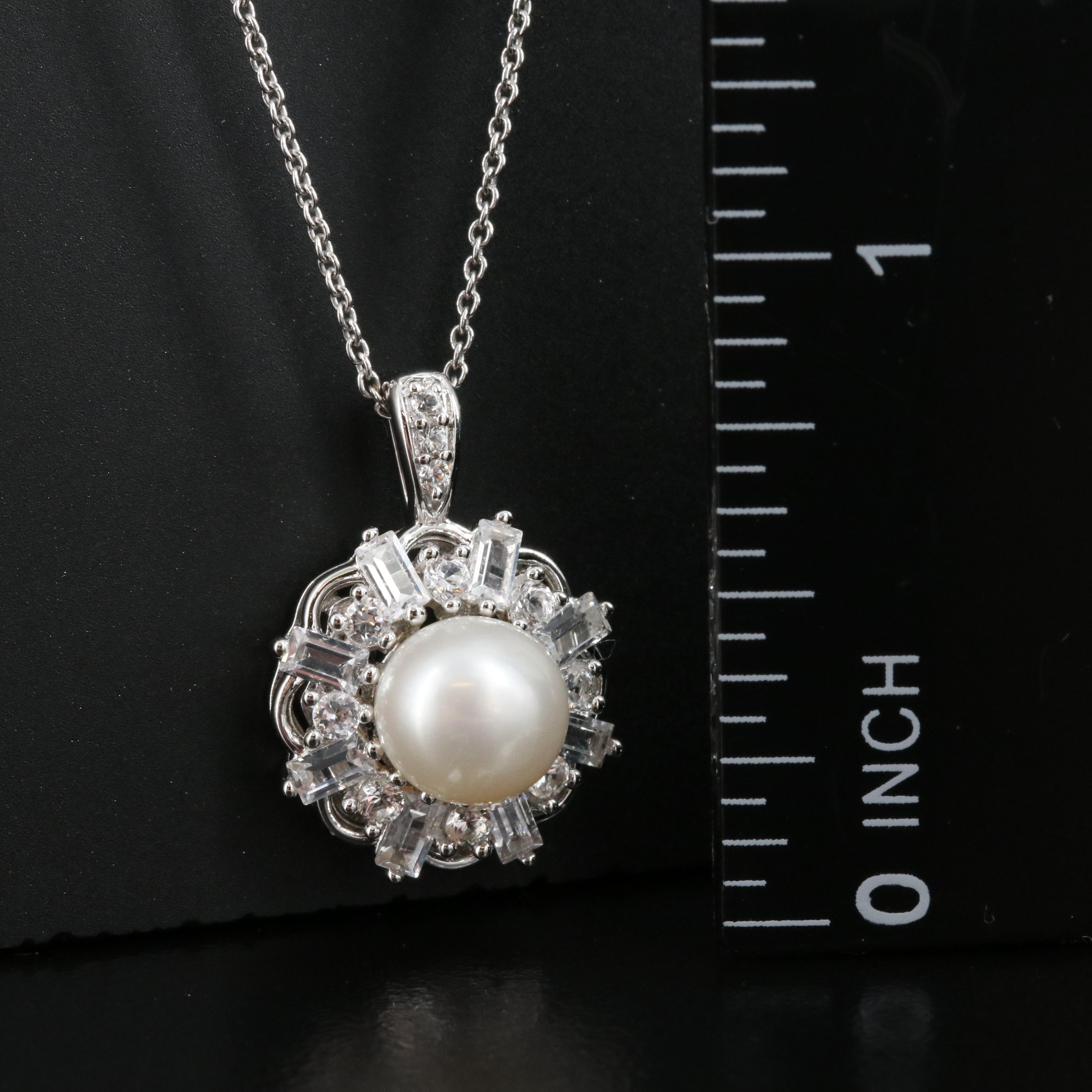 Sterling Pearl and Sapphire Pendant Necklace