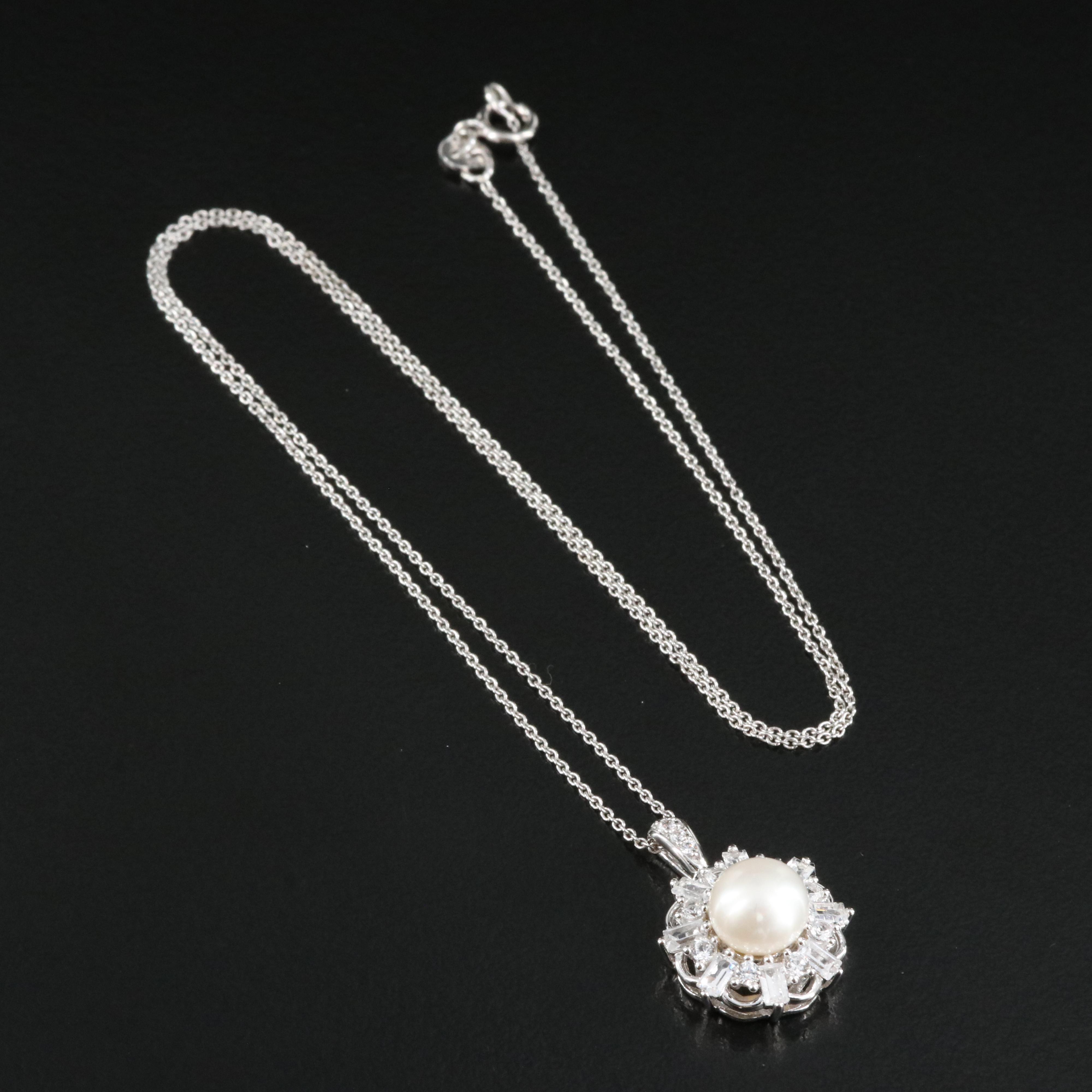 Sterling Pearl and Sapphire Pendant Necklace