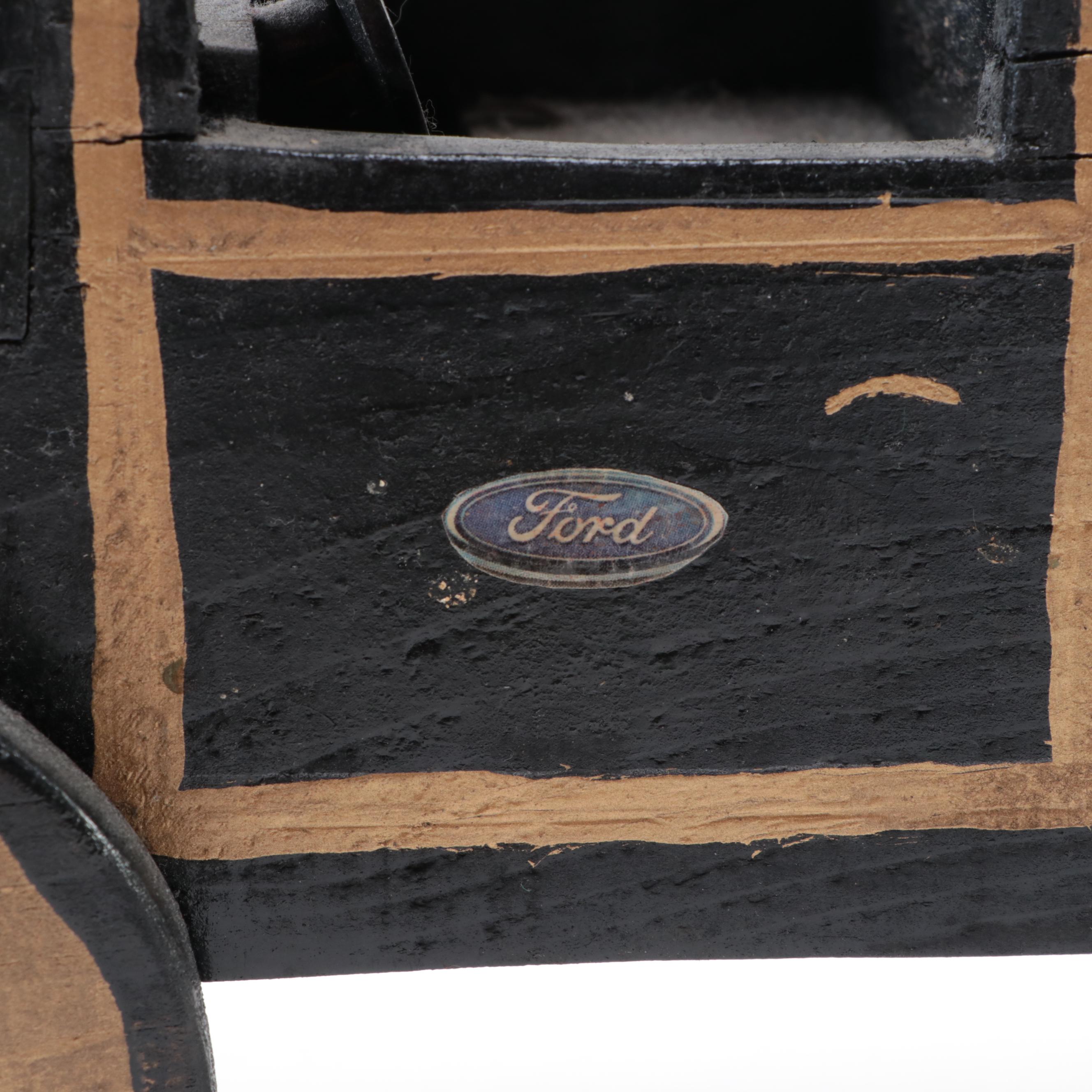 Hand-Crafted Wooden Toy Ford Truck with Letter Blocks, Early to Mid-20th Century