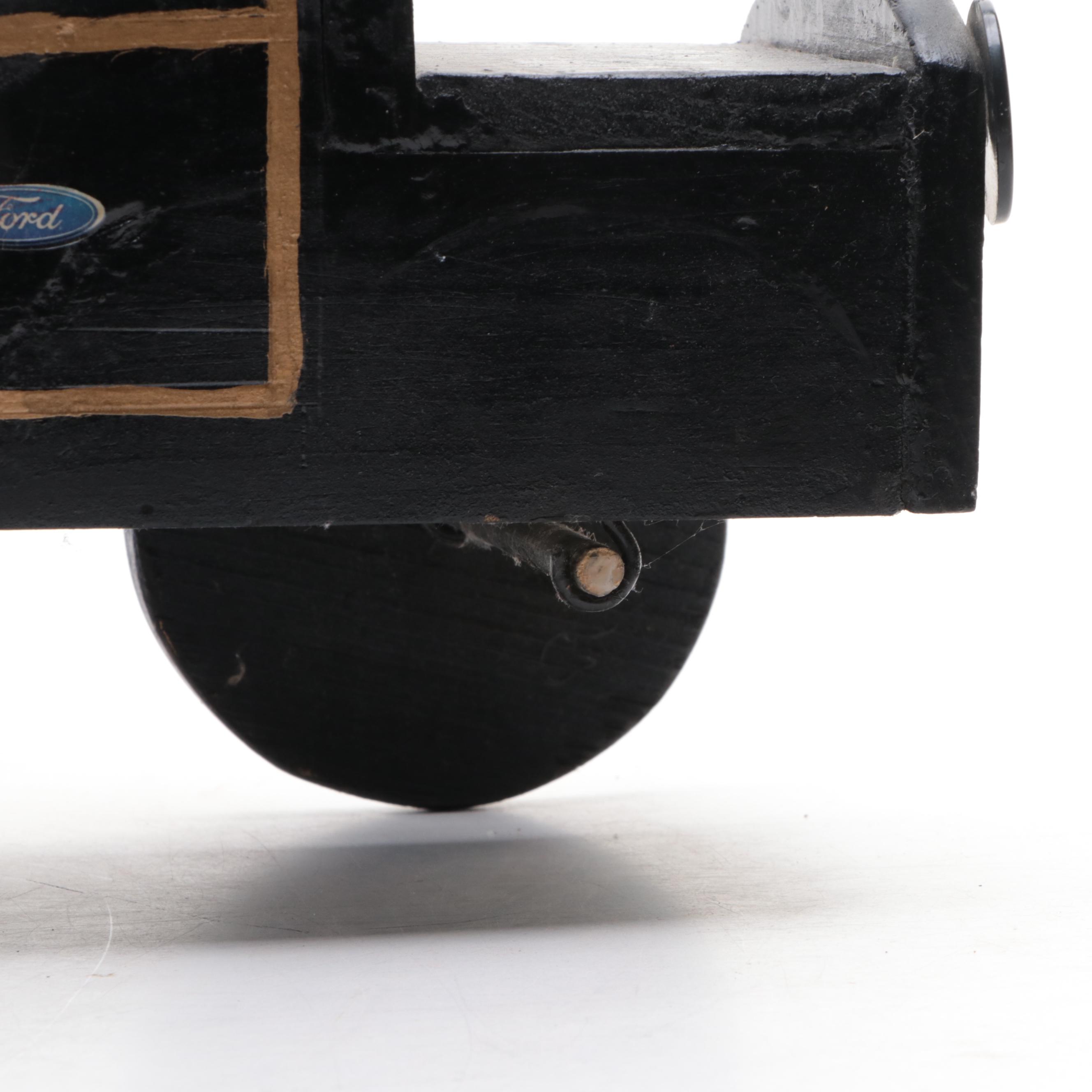 Hand-Crafted Wooden Toy Ford Truck with Letter Blocks, Early to Mid-20th Century