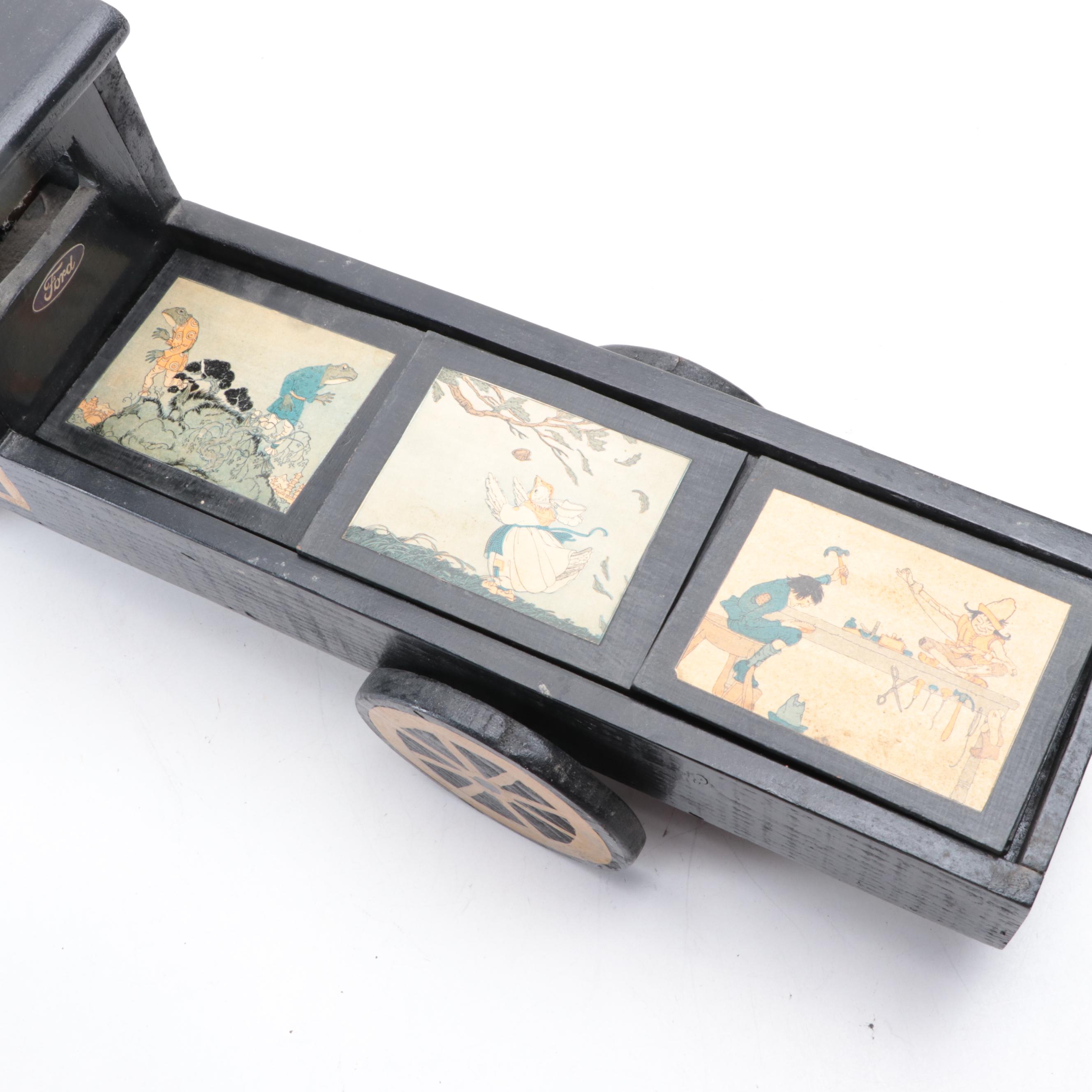 Hand-Crafted Wooden Toy Ford Truck with Letter Blocks, Early to Mid-20th Century