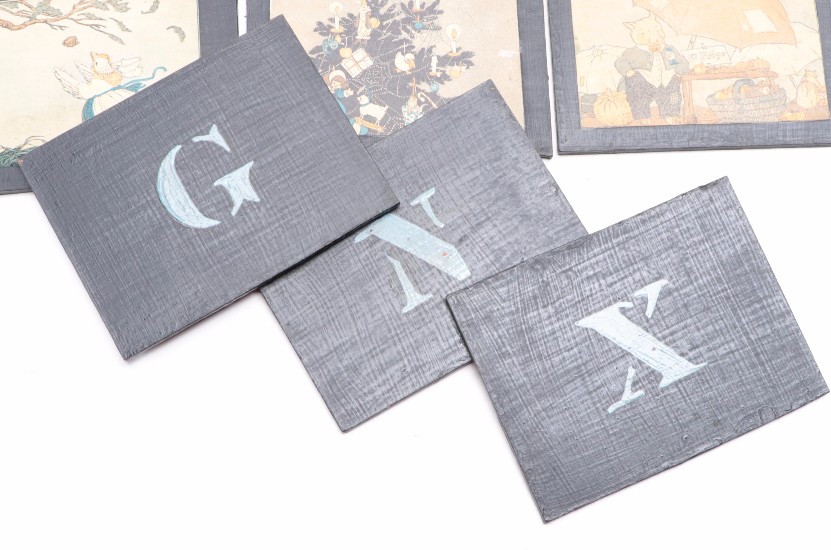 Hand-Crafted Wooden Toy Ford Truck with Letter Blocks, Early to Mid-20th Century