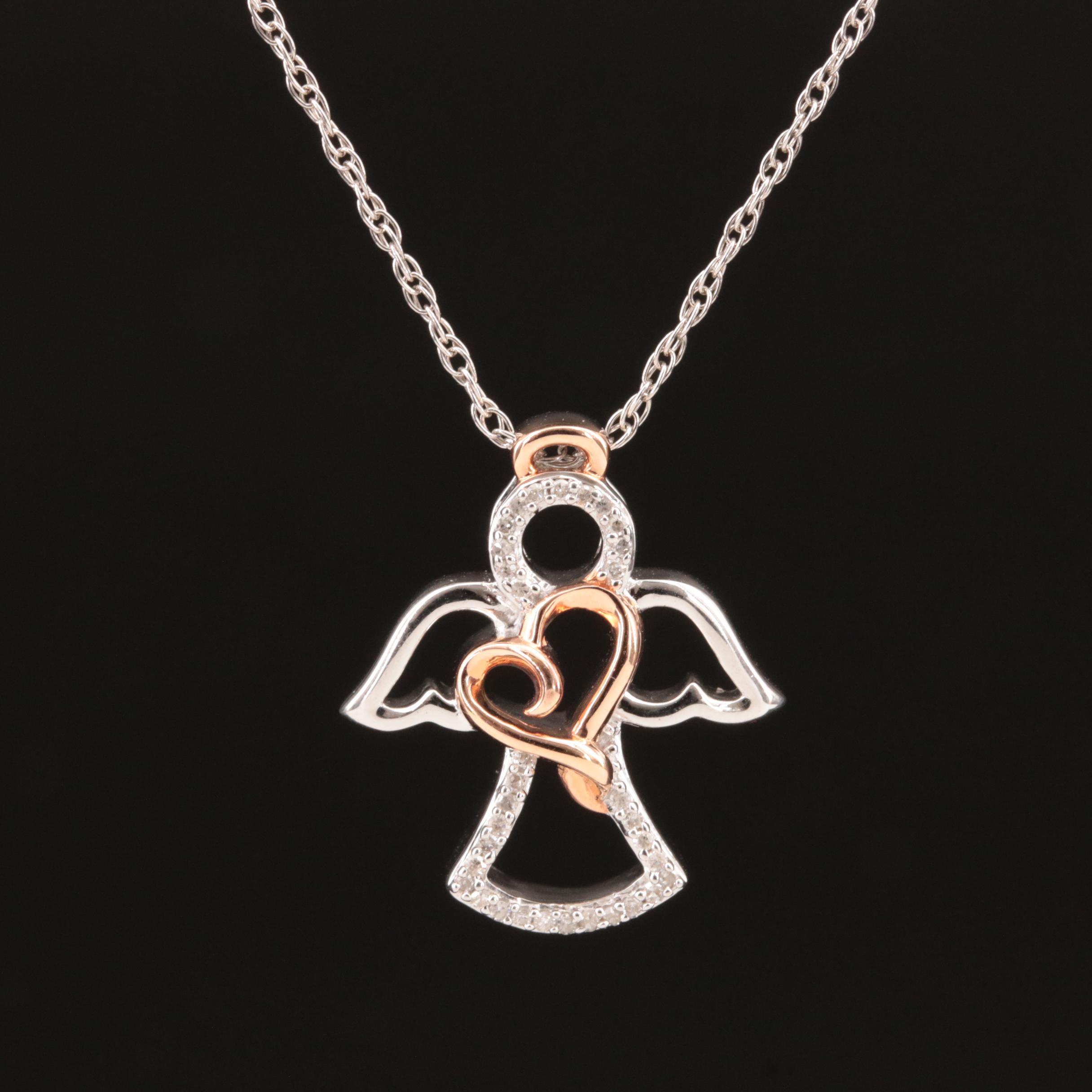 Sterling Diamond Angel Pendant Necklace