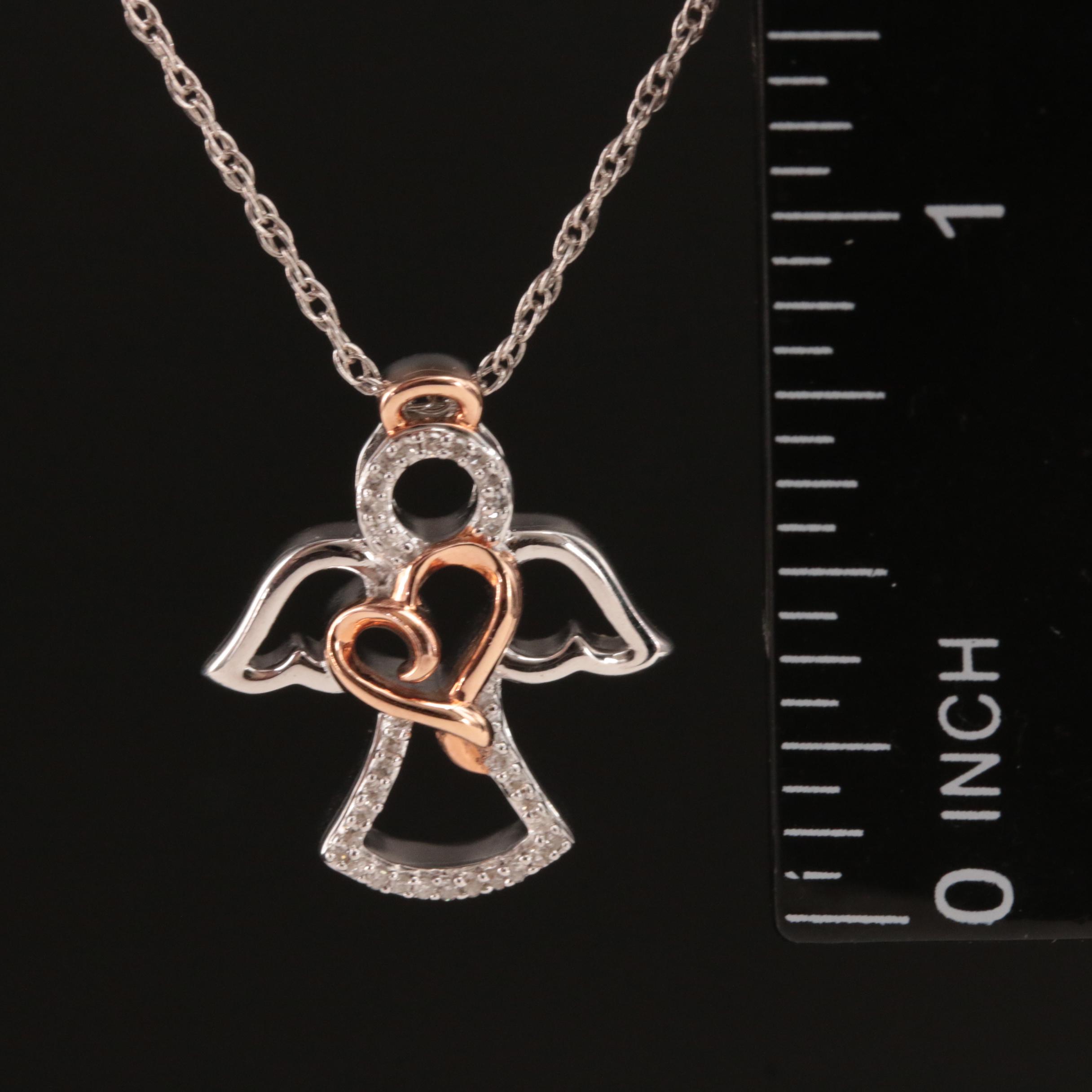 Sterling Diamond Angel Pendant Necklace