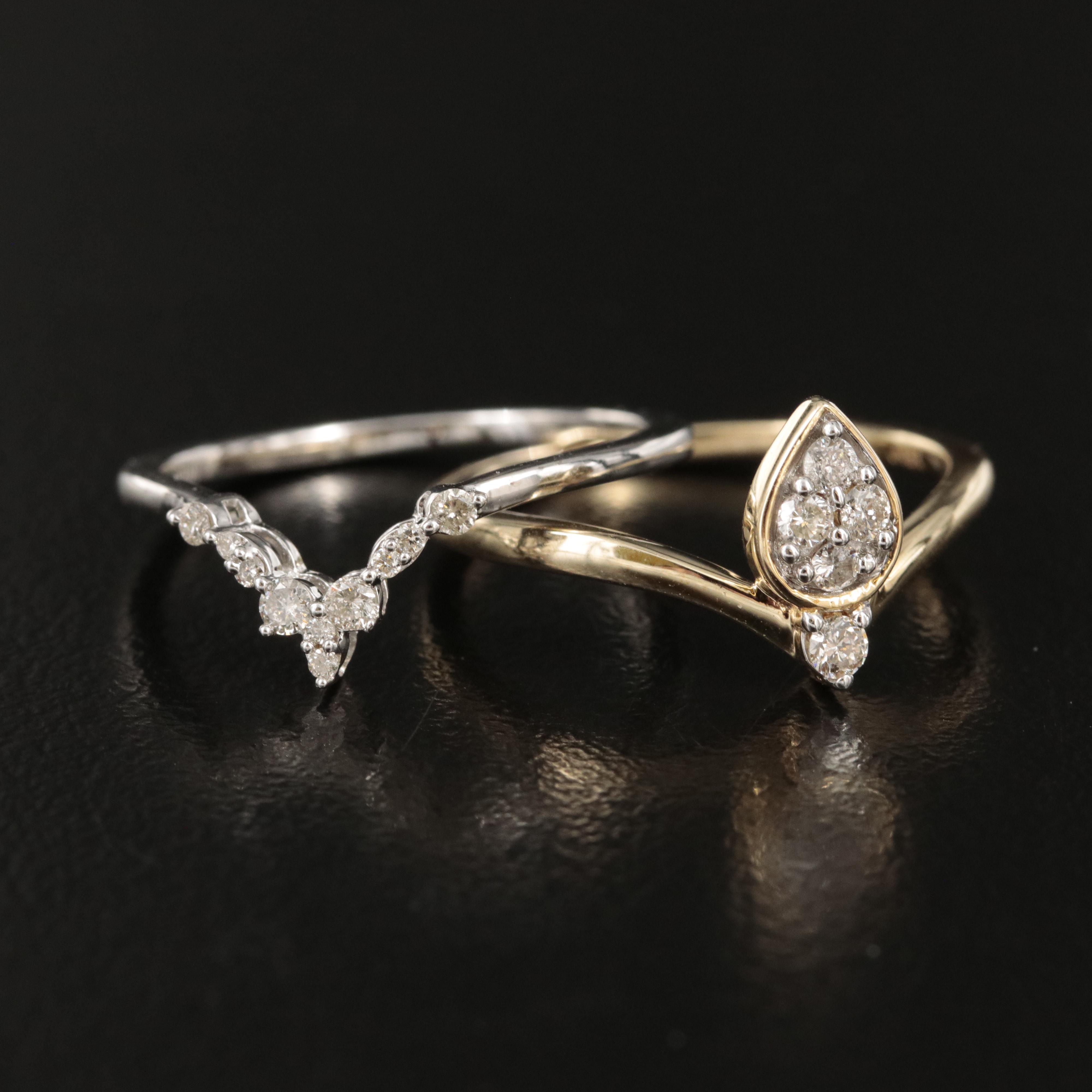 10K 0.14 CTW Diamond Aigrette Ring with Sterling Diamond Chevron Ring