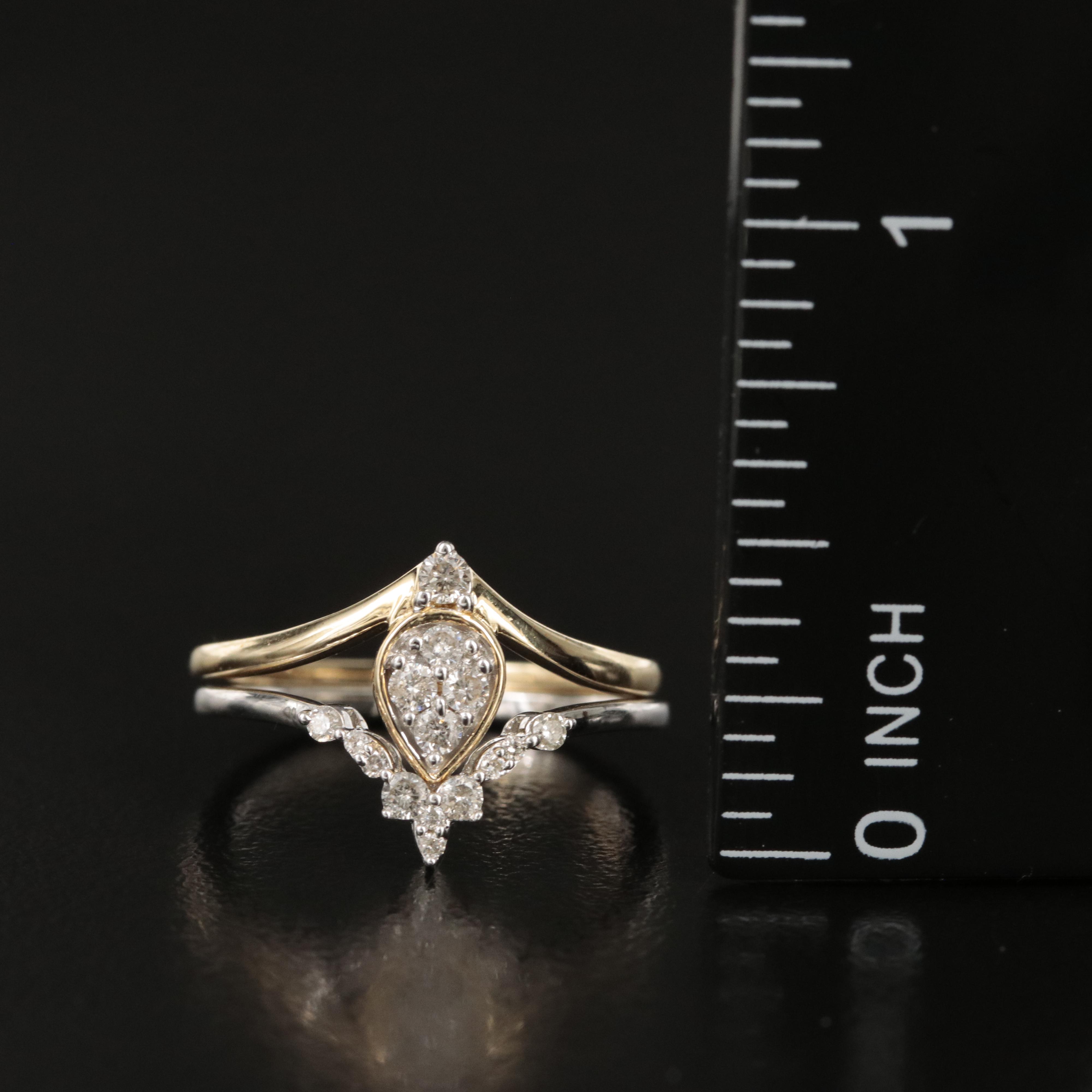 10K 0.14 CTW Diamond Aigrette Ring with Sterling Diamond Chevron Ring