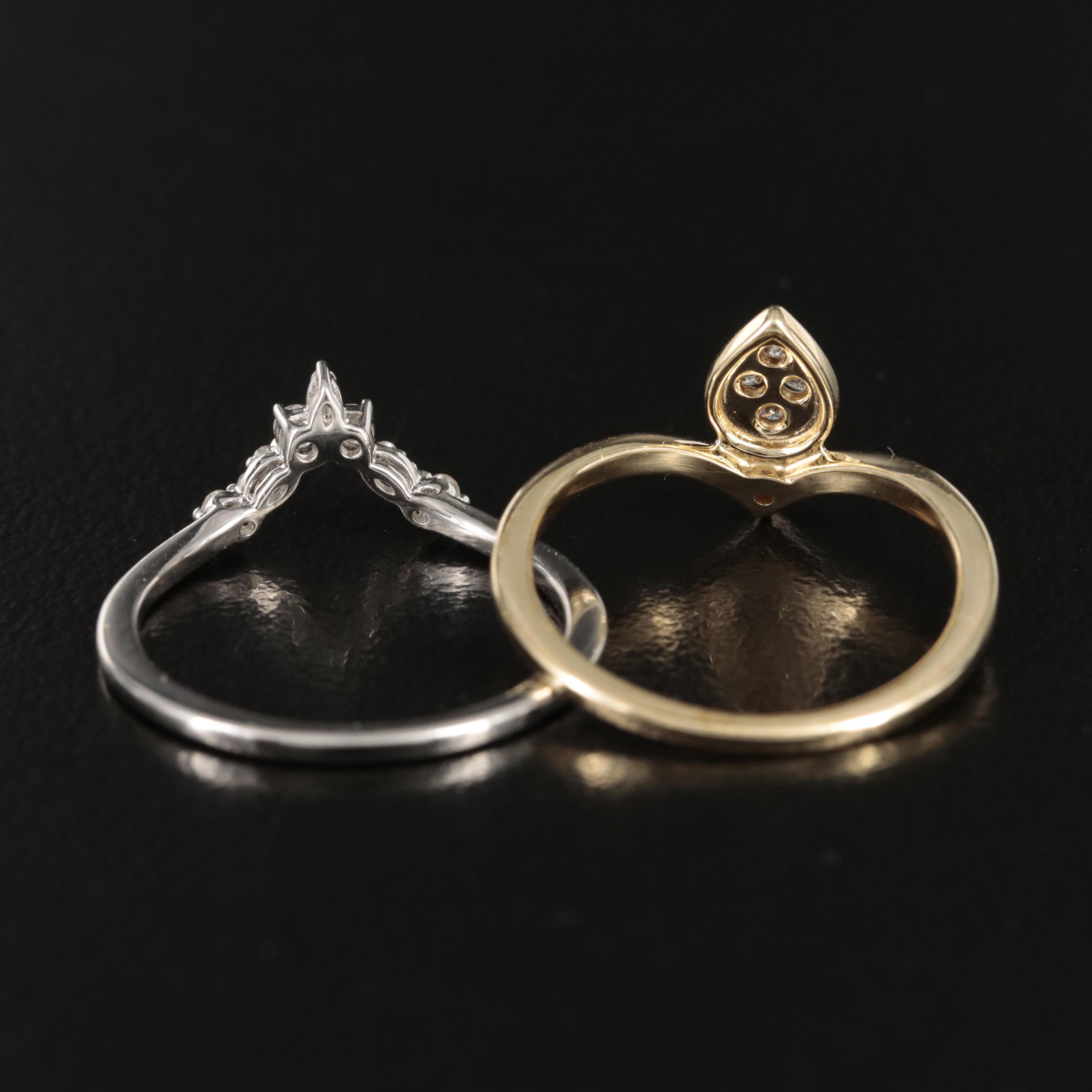 10K 0.14 CTW Diamond Aigrette Ring with Sterling Diamond Chevron Ring