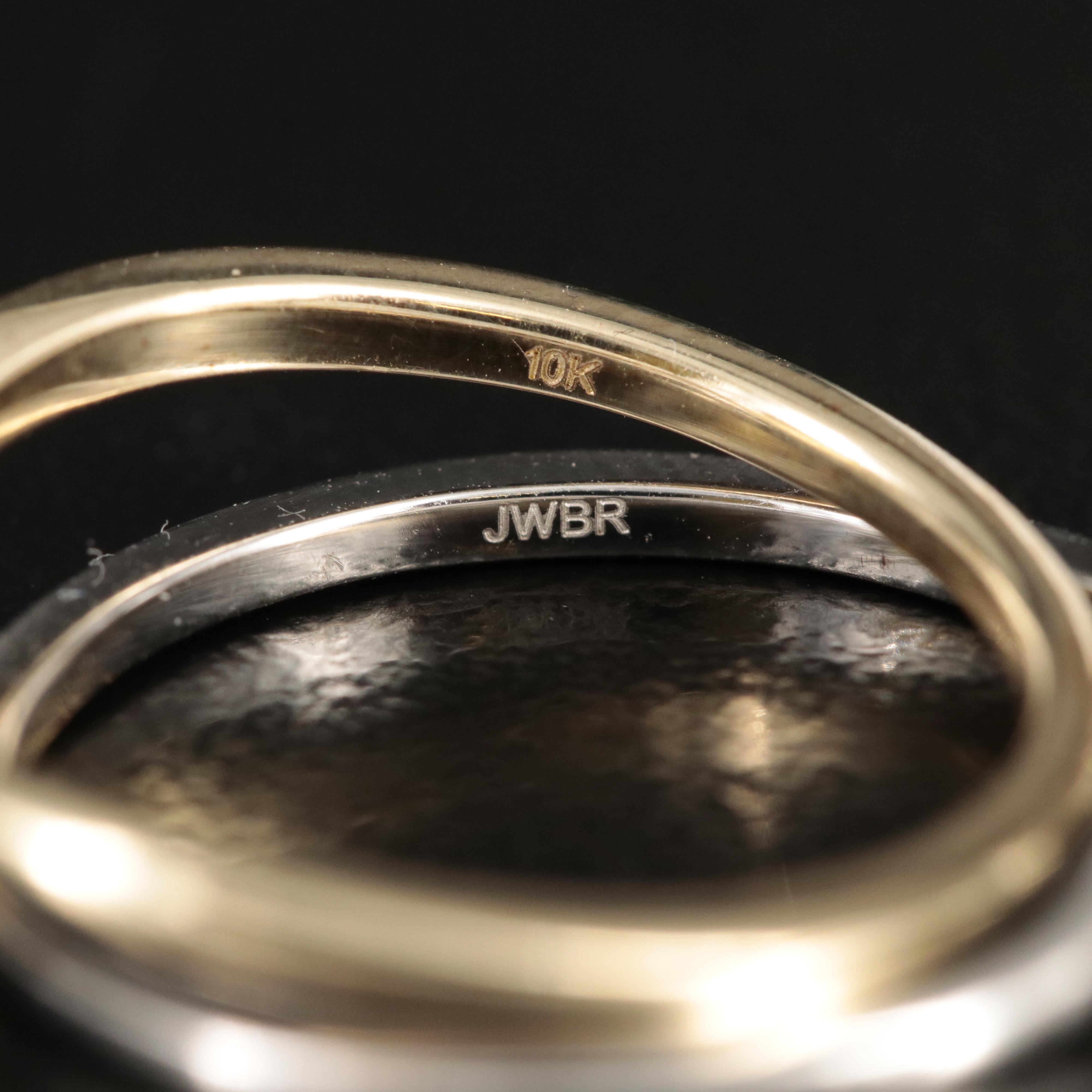 10K 0.14 CTW Diamond Aigrette Ring with Sterling Diamond Chevron Ring