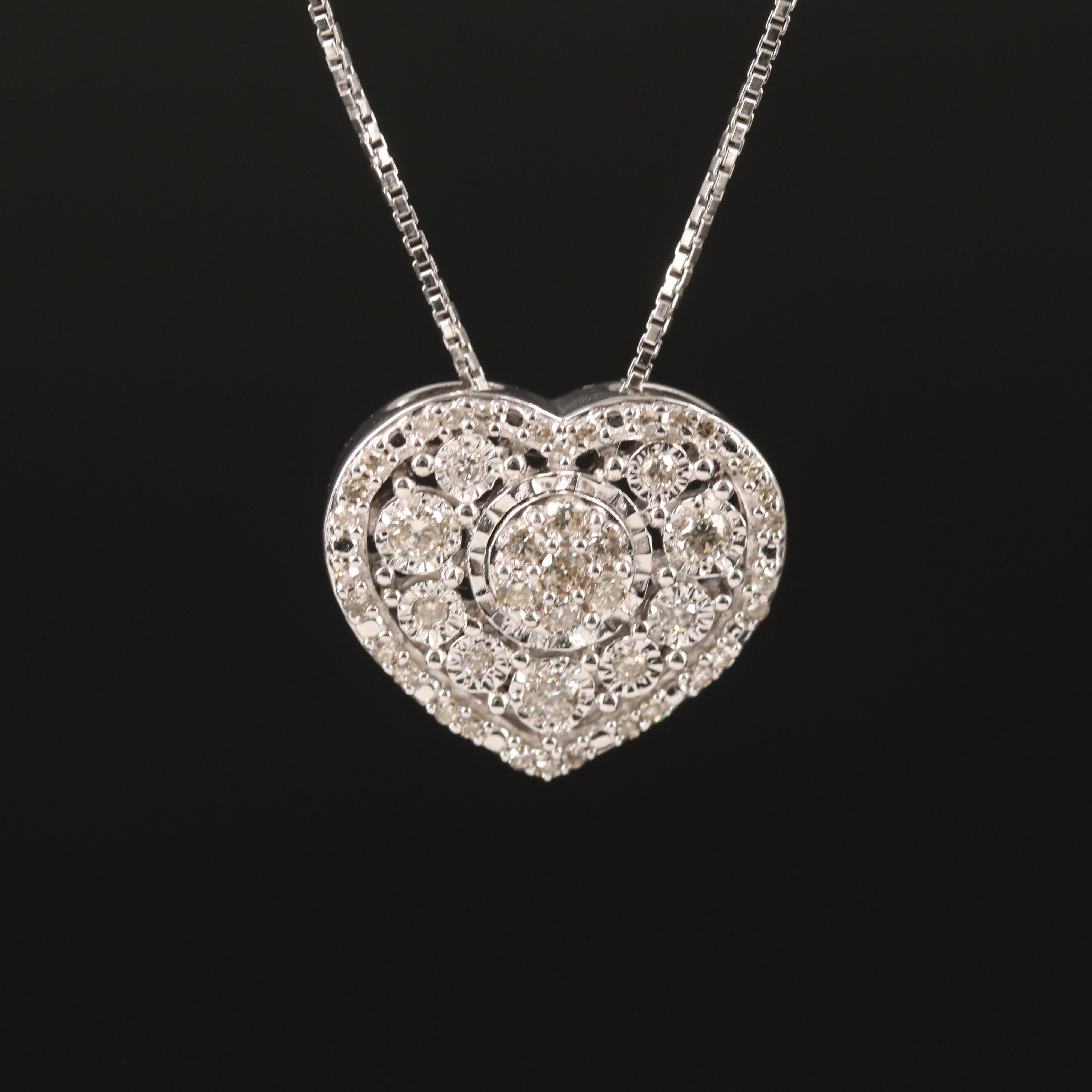 Sterling Diamond Heart Cluster Pendant Necklace