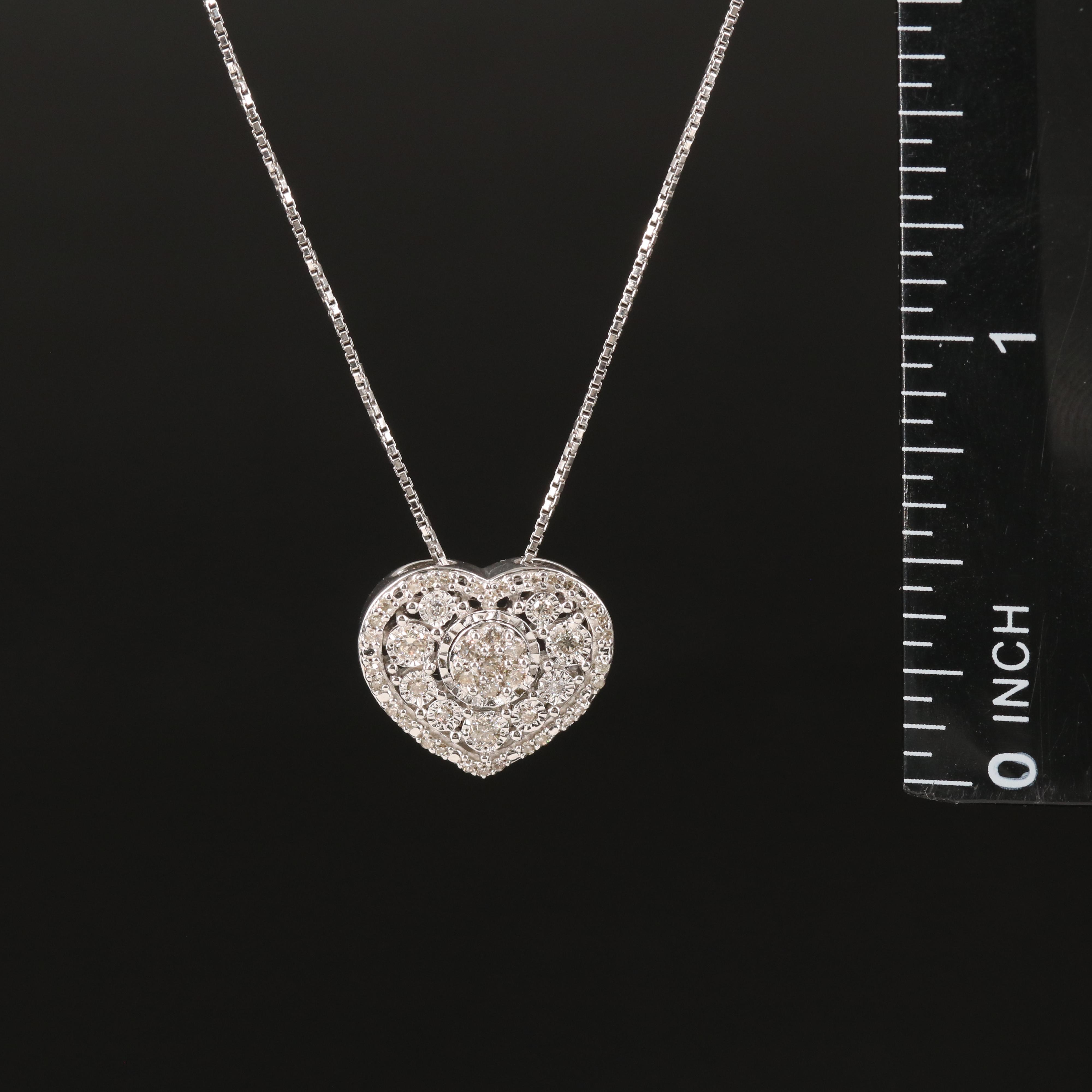 Sterling Diamond Heart Cluster Pendant Necklace