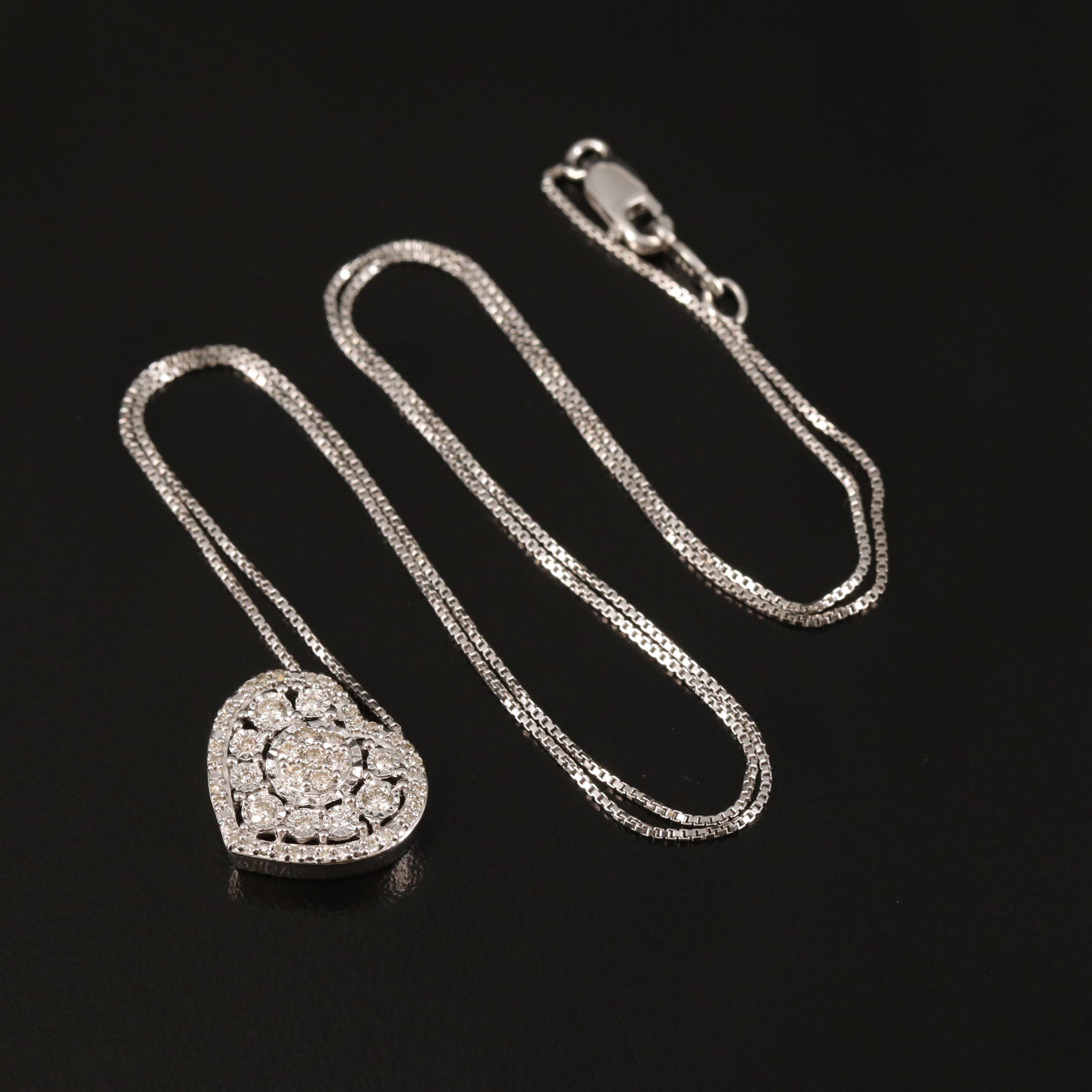 Sterling Diamond Heart Cluster Pendant Necklace