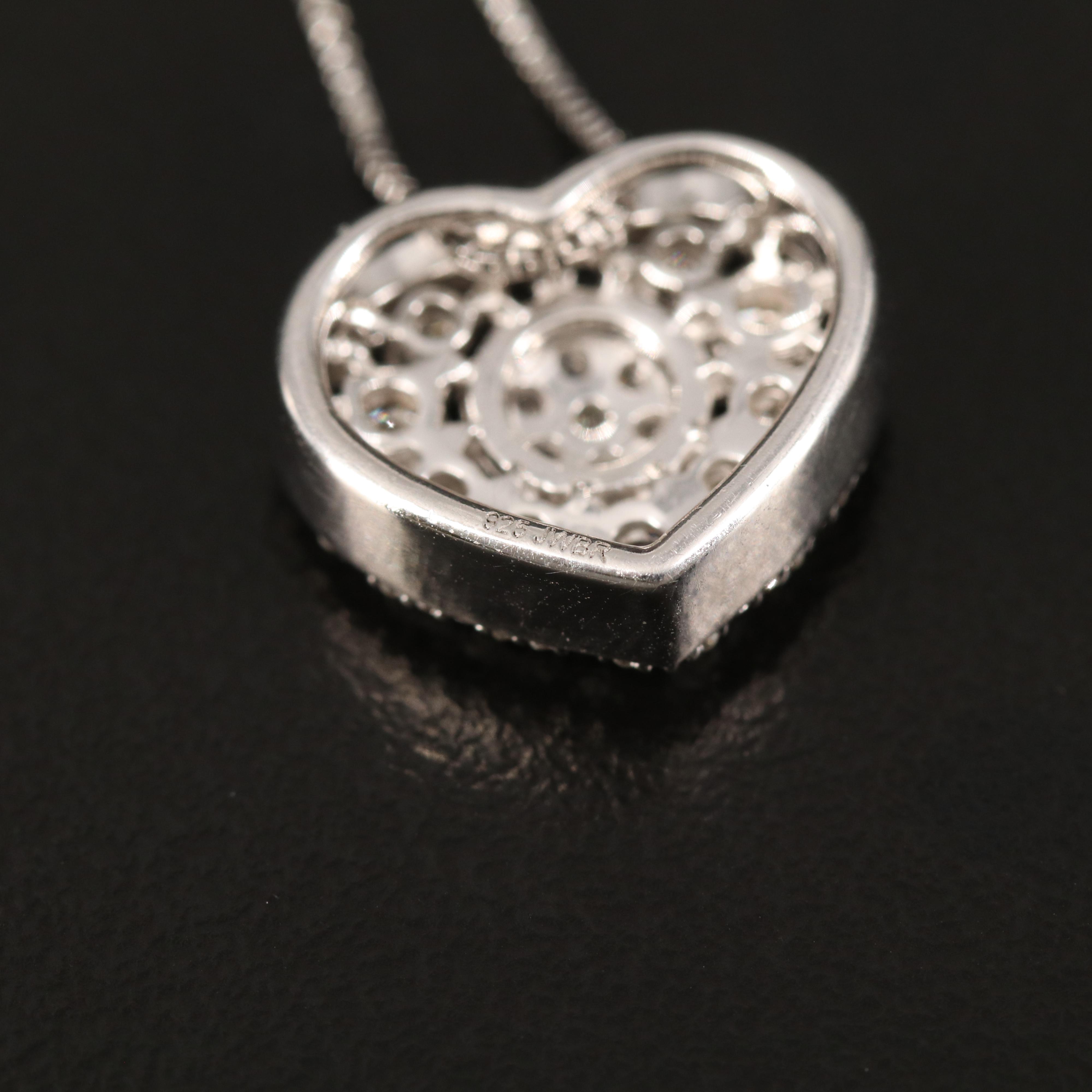 Sterling Diamond Heart Cluster Pendant Necklace