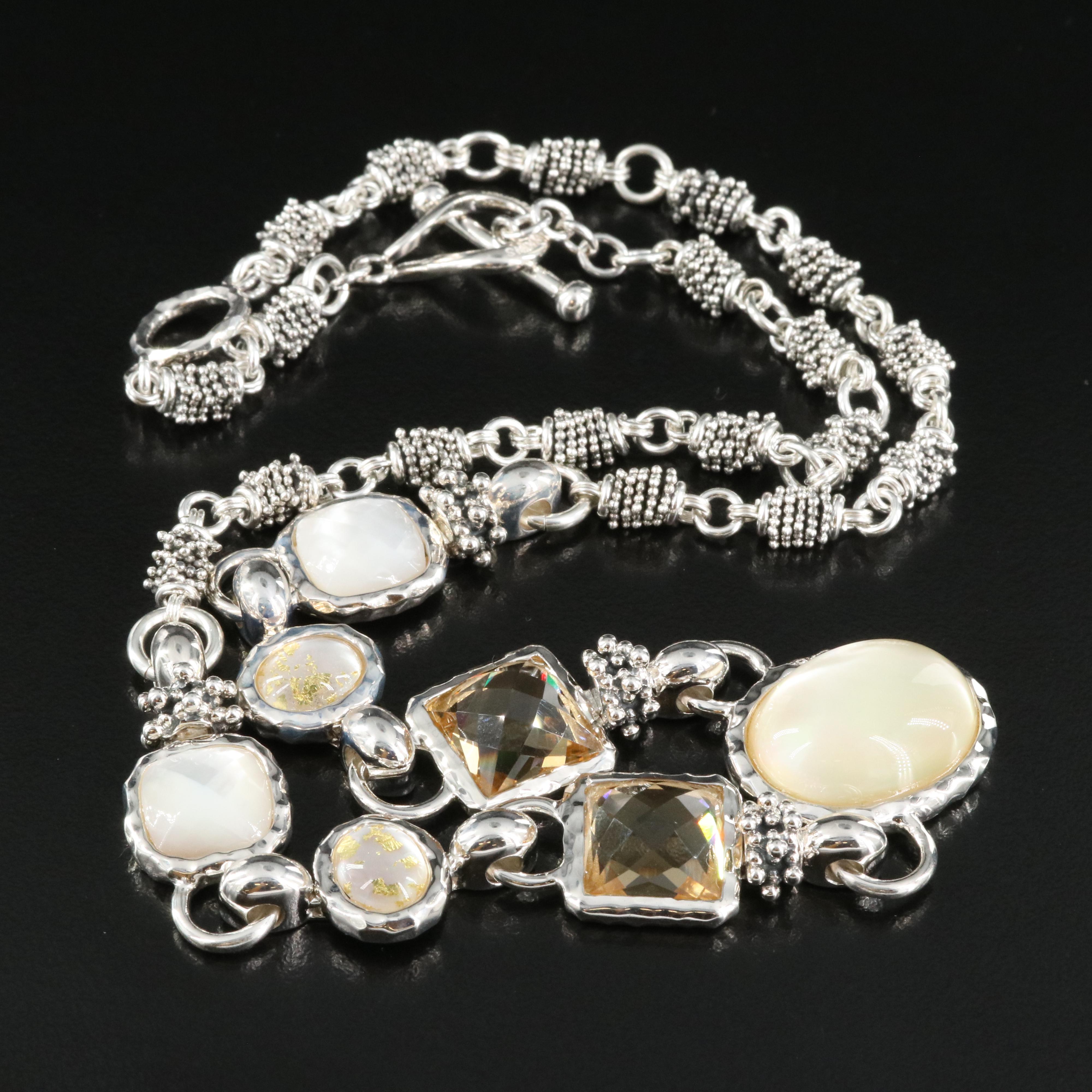 Michael Dawkins Sterling Quartz and Mother-of-Pearl Necklace