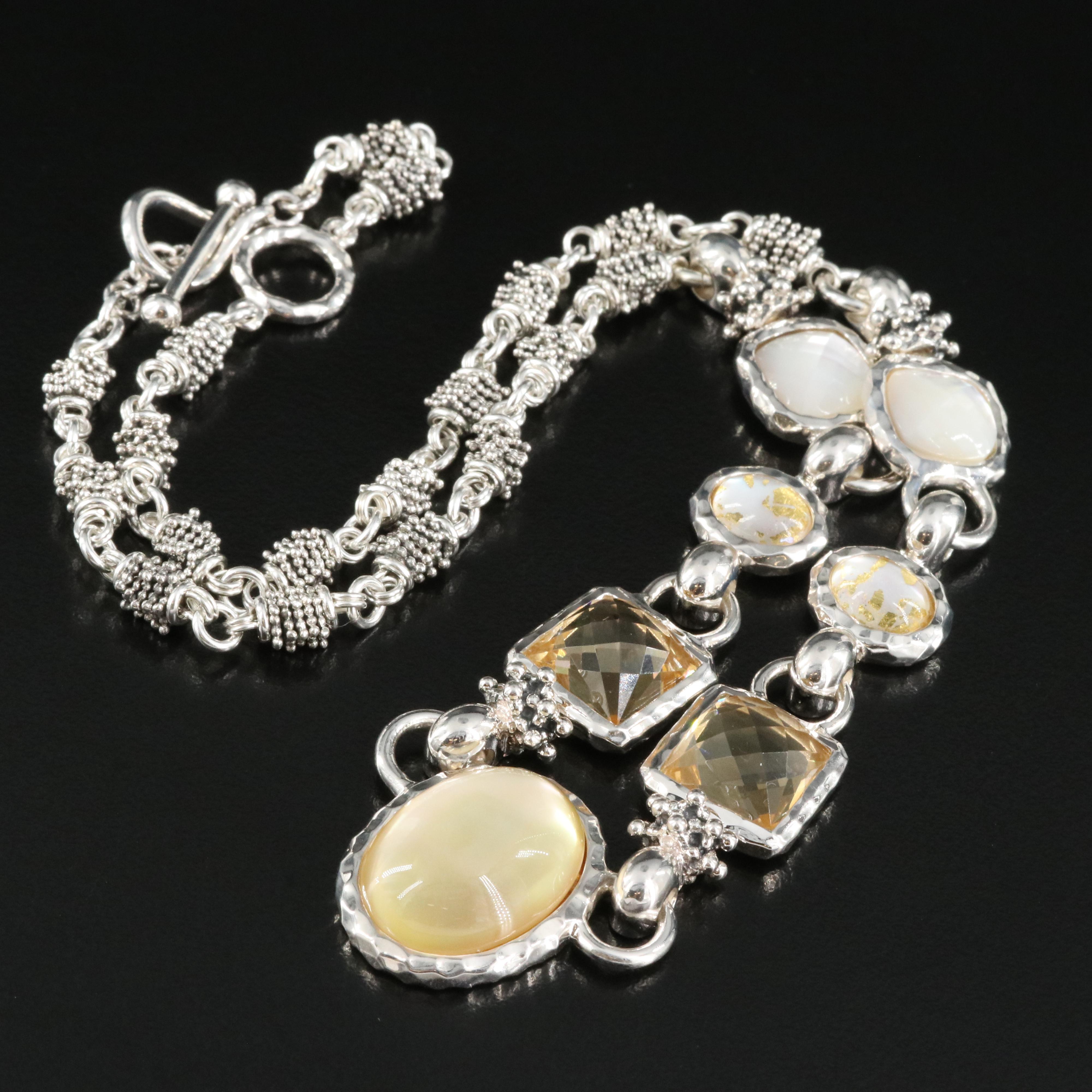 Michael Dawkins Sterling Quartz and Mother-of-Pearl Necklace