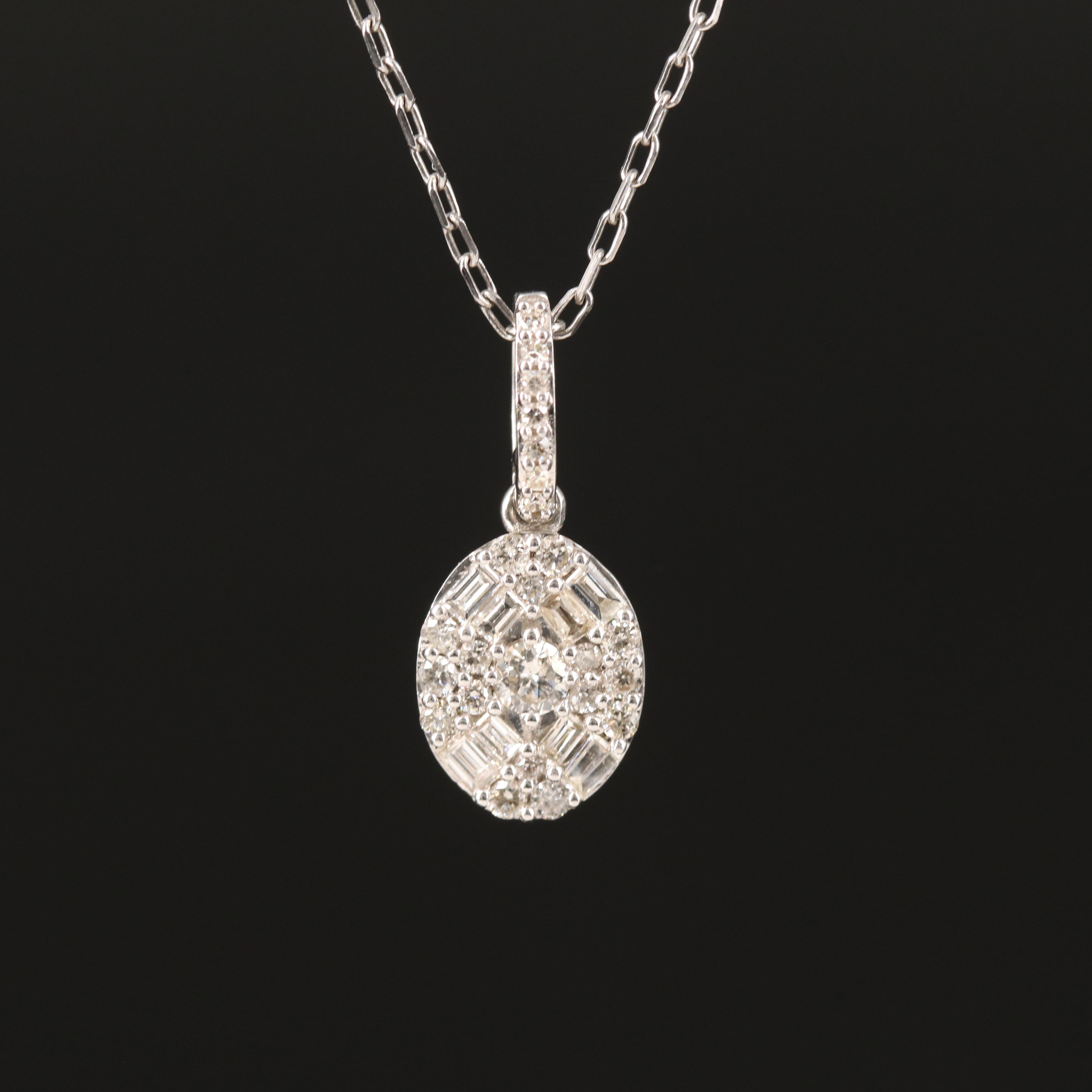 Sterling Diamond Cluster Pendant Necklace