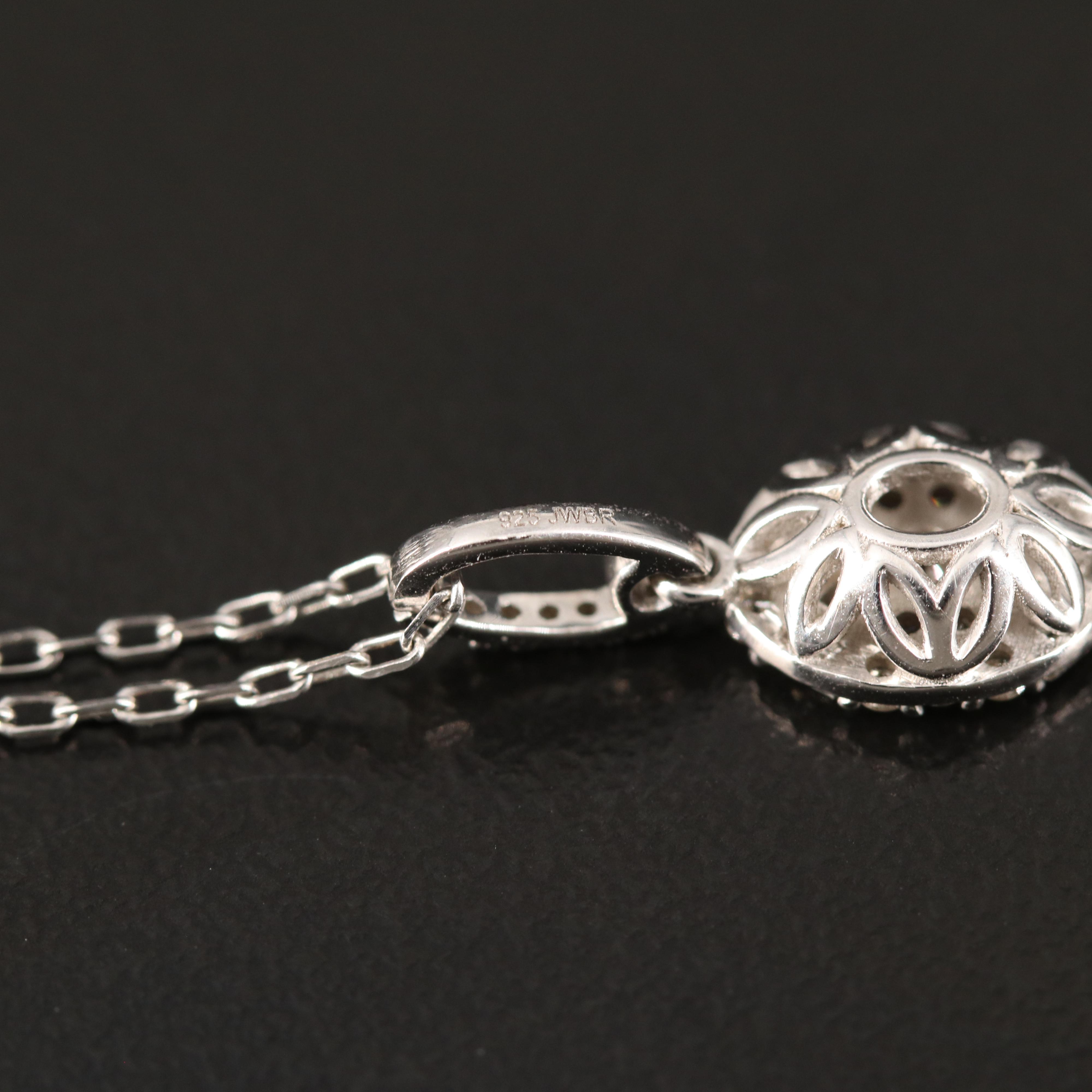 Sterling Diamond Cluster Pendant Necklace