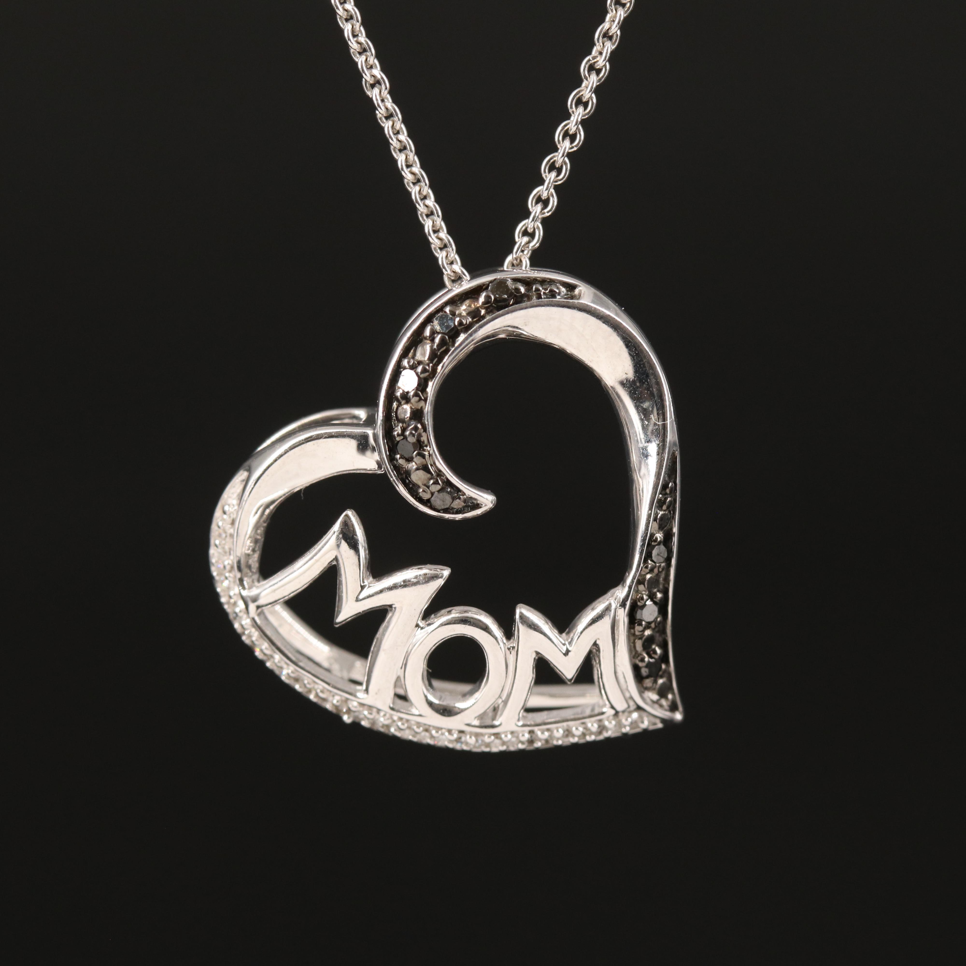 Sterling Diamond 'MOM' Heart Necklace
