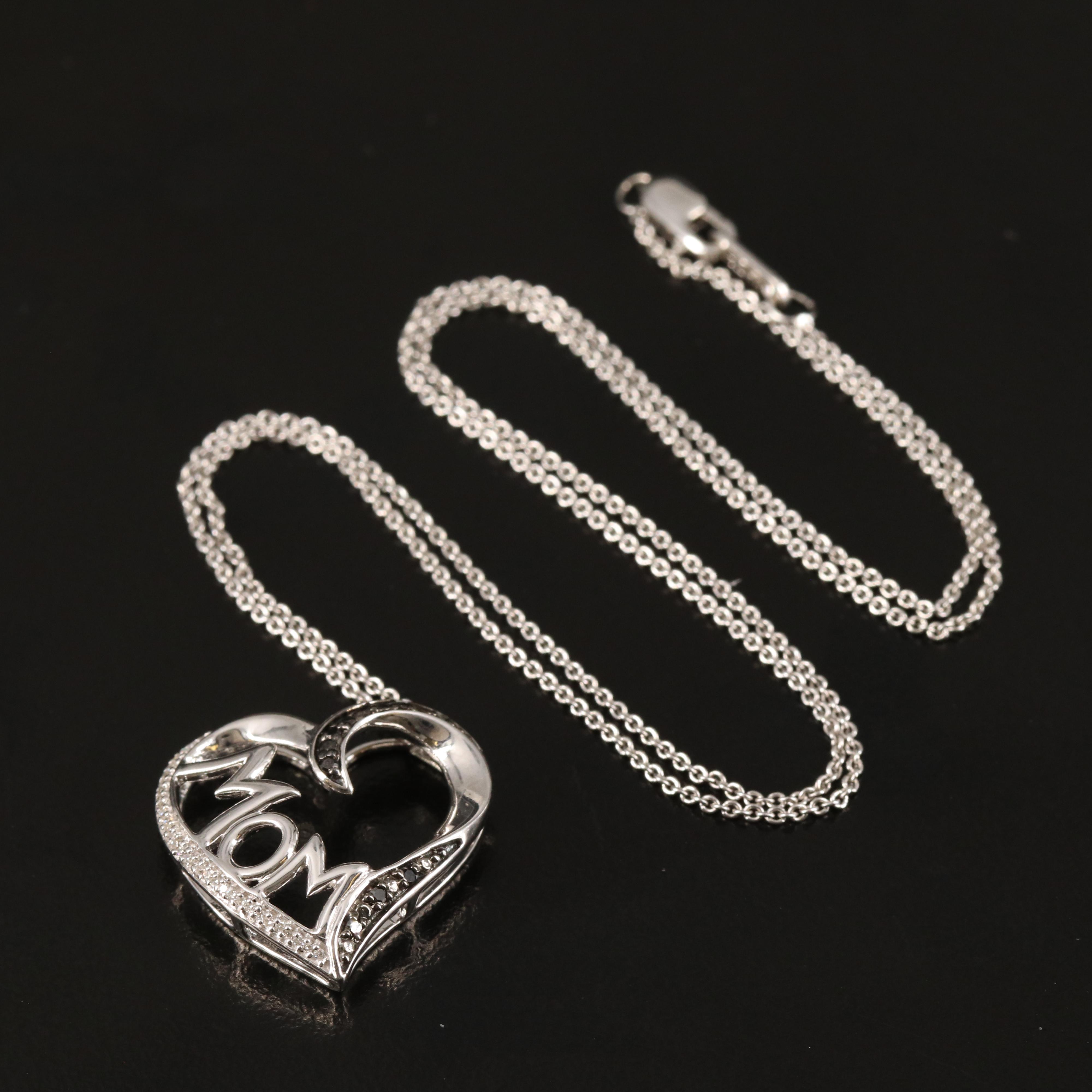 Sterling Diamond 'MOM' Heart Necklace