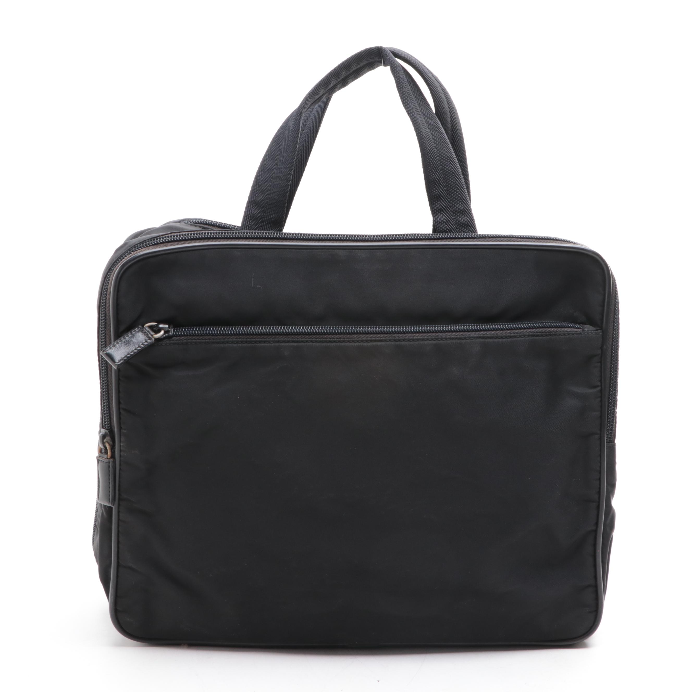 Prada Zip-Around Compact Briefcase in Black Nylon Gabardine