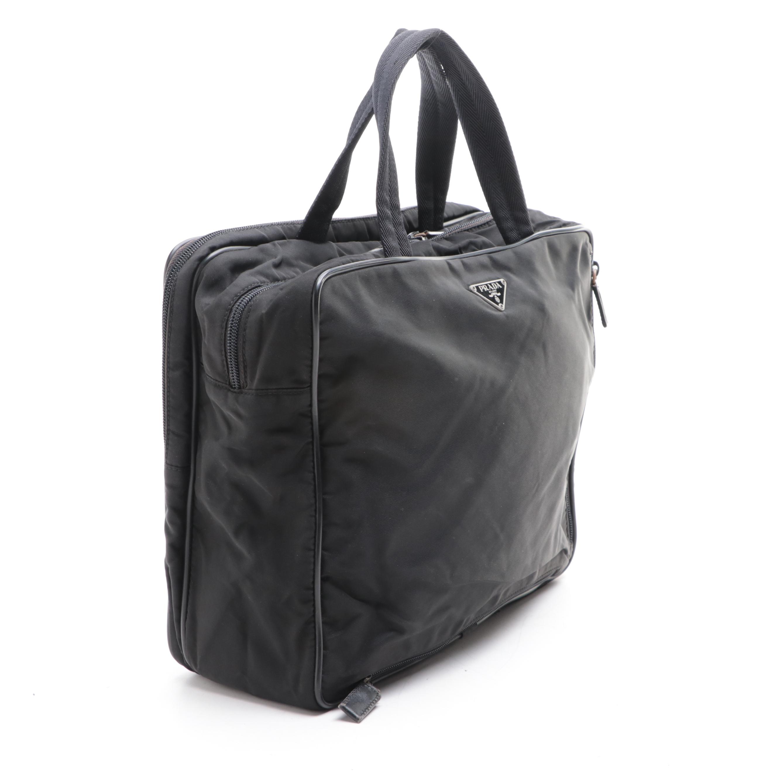 Prada Zip-Around Compact Briefcase in Black Nylon Gabardine
