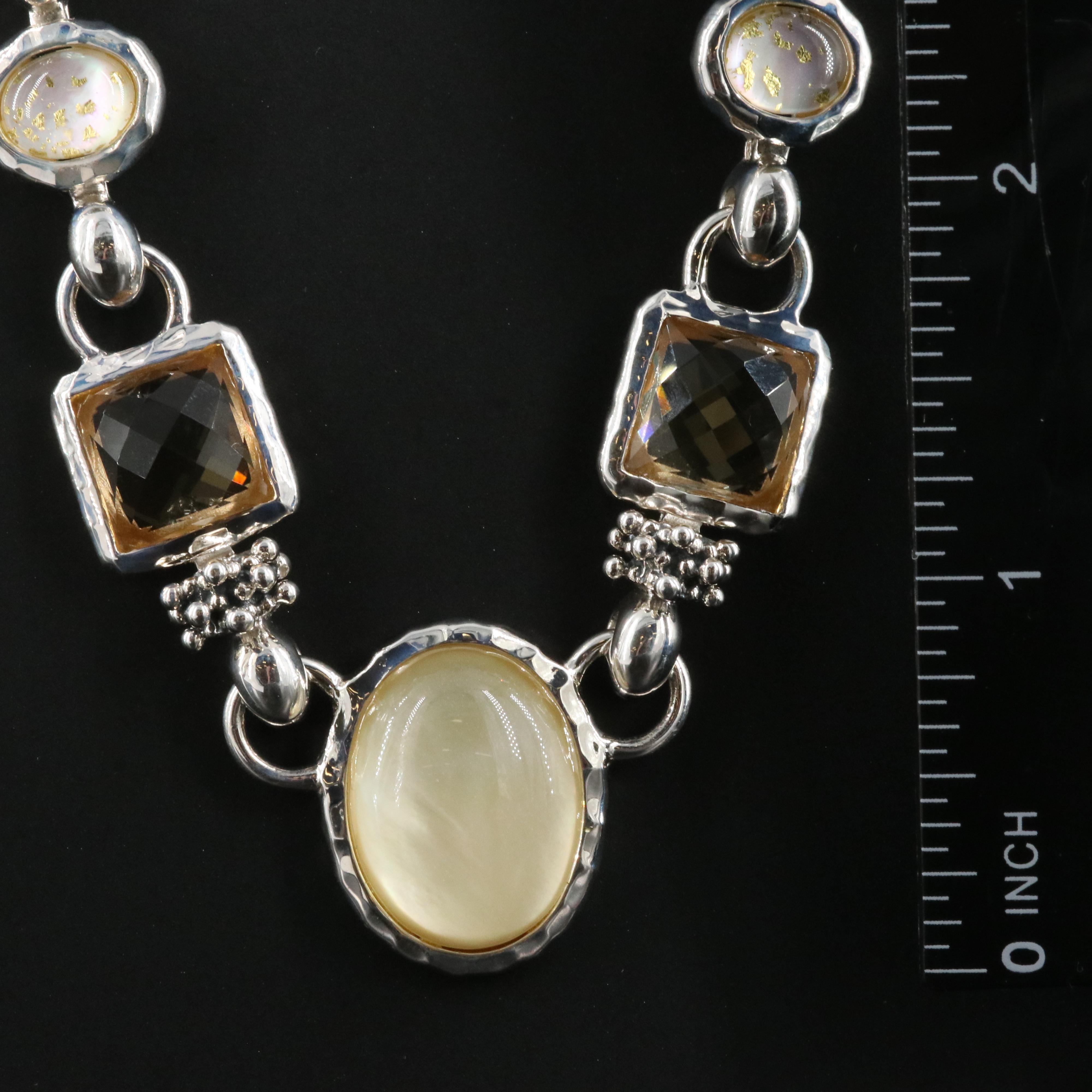 Michael Dawkins Sterling Quartz Mother-of-Pearl and Citrine Necklace