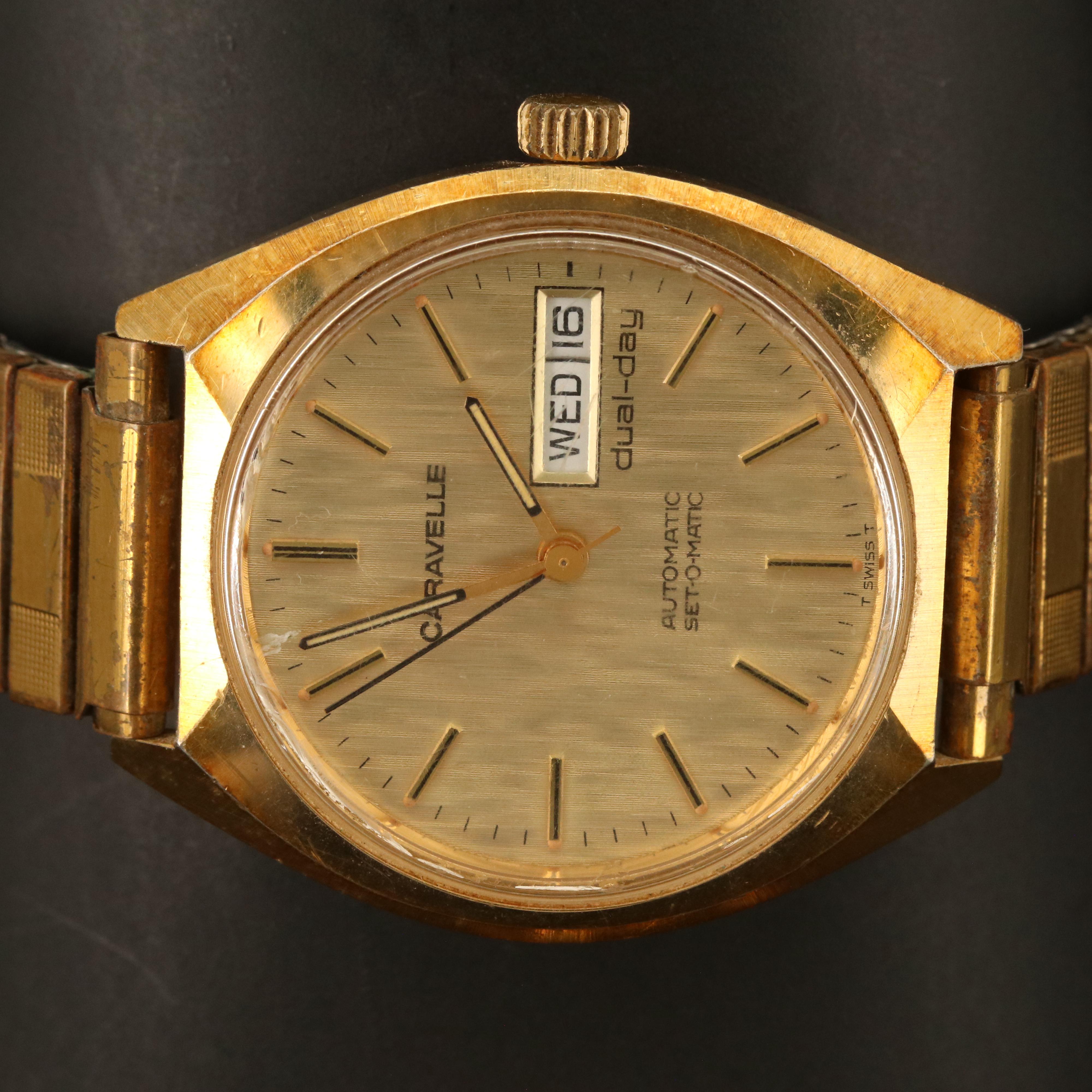 Caravelle and Kidder-Peabody Gold-Tone Watches with Medallion