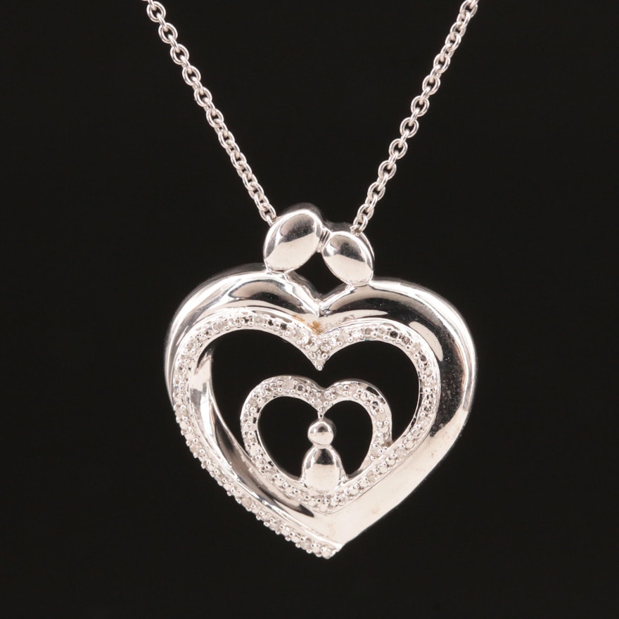 Sterling Diamond Family Heart Necklace