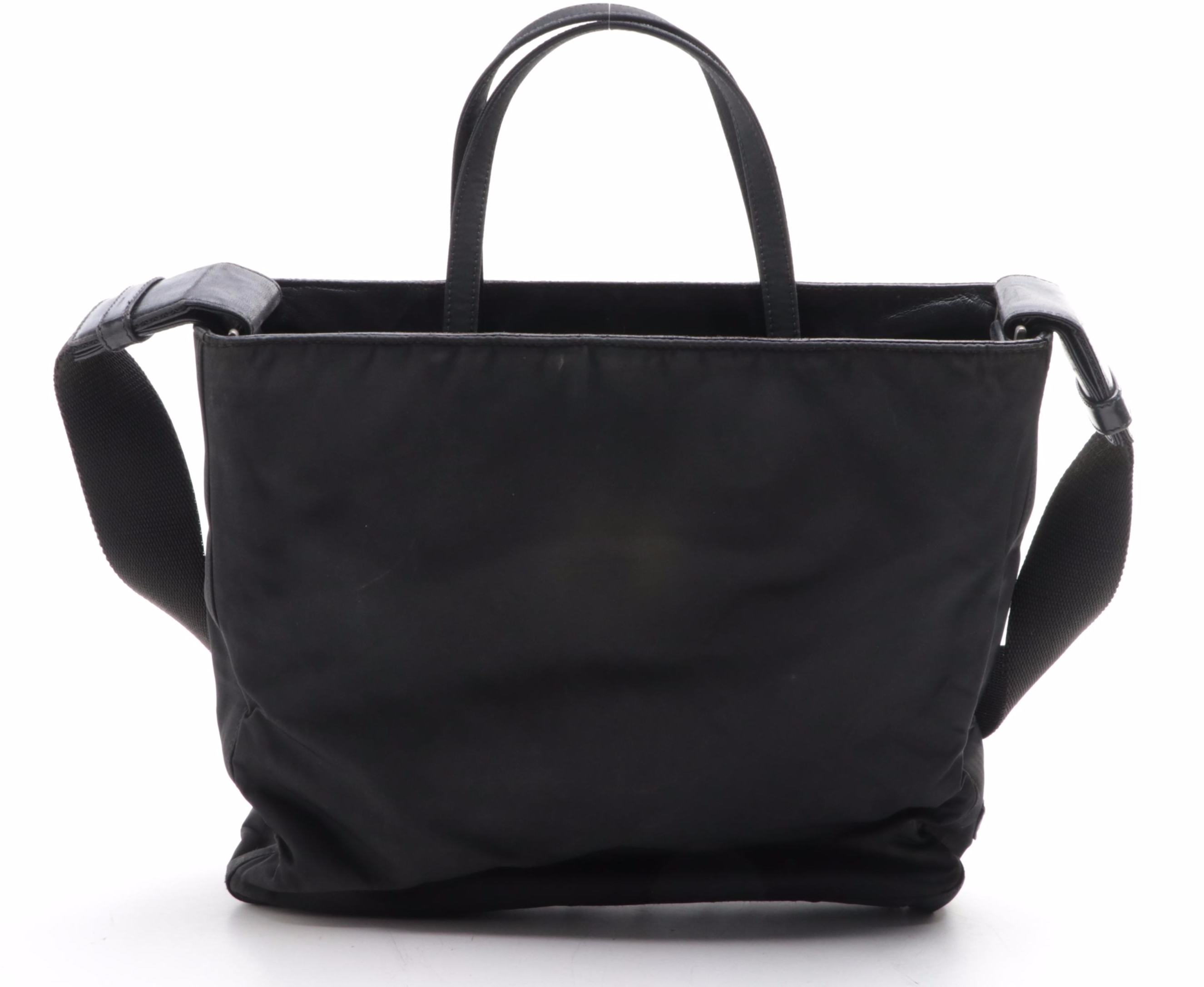Prada Slim Tote Bag in Black Nylon Gabardine/Lambskin Leather with Strap