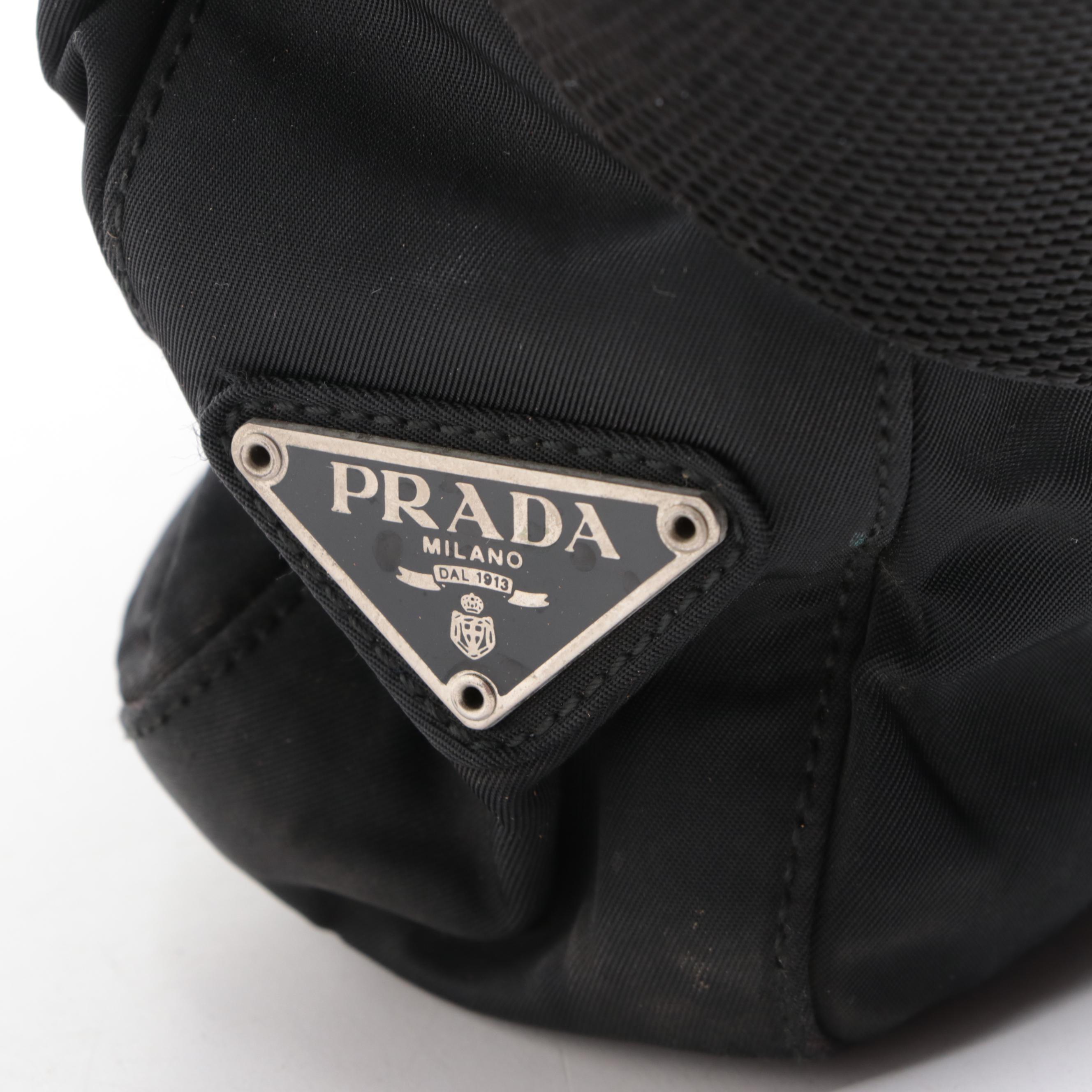 Prada Slim Tote Bag in Black Nylon Gabardine/Lambskin Leather with Strap