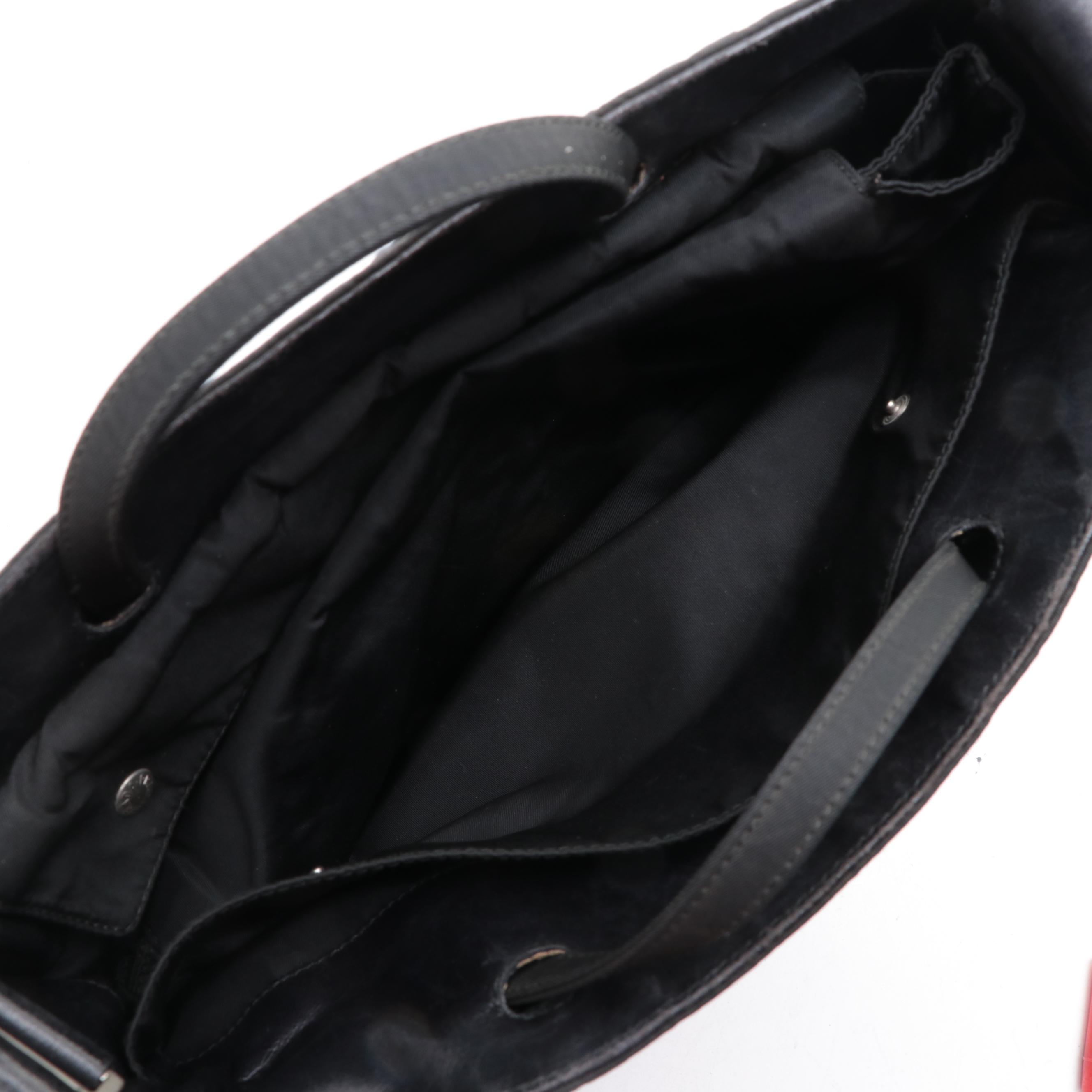 Prada Slim Tote Bag in Black Nylon Gabardine/Lambskin Leather with Strap