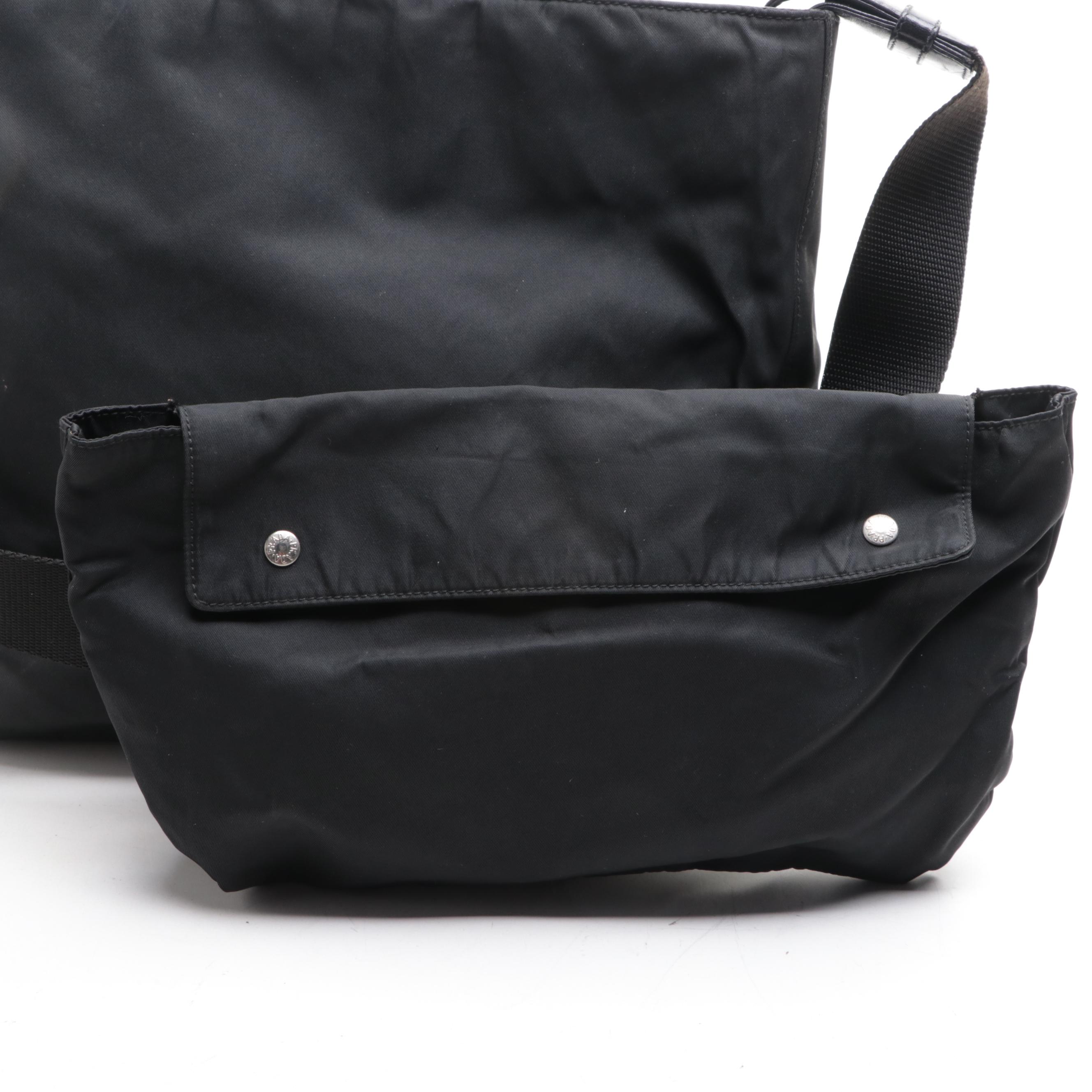 Prada Slim Tote Bag in Black Nylon Gabardine/Lambskin Leather with Strap