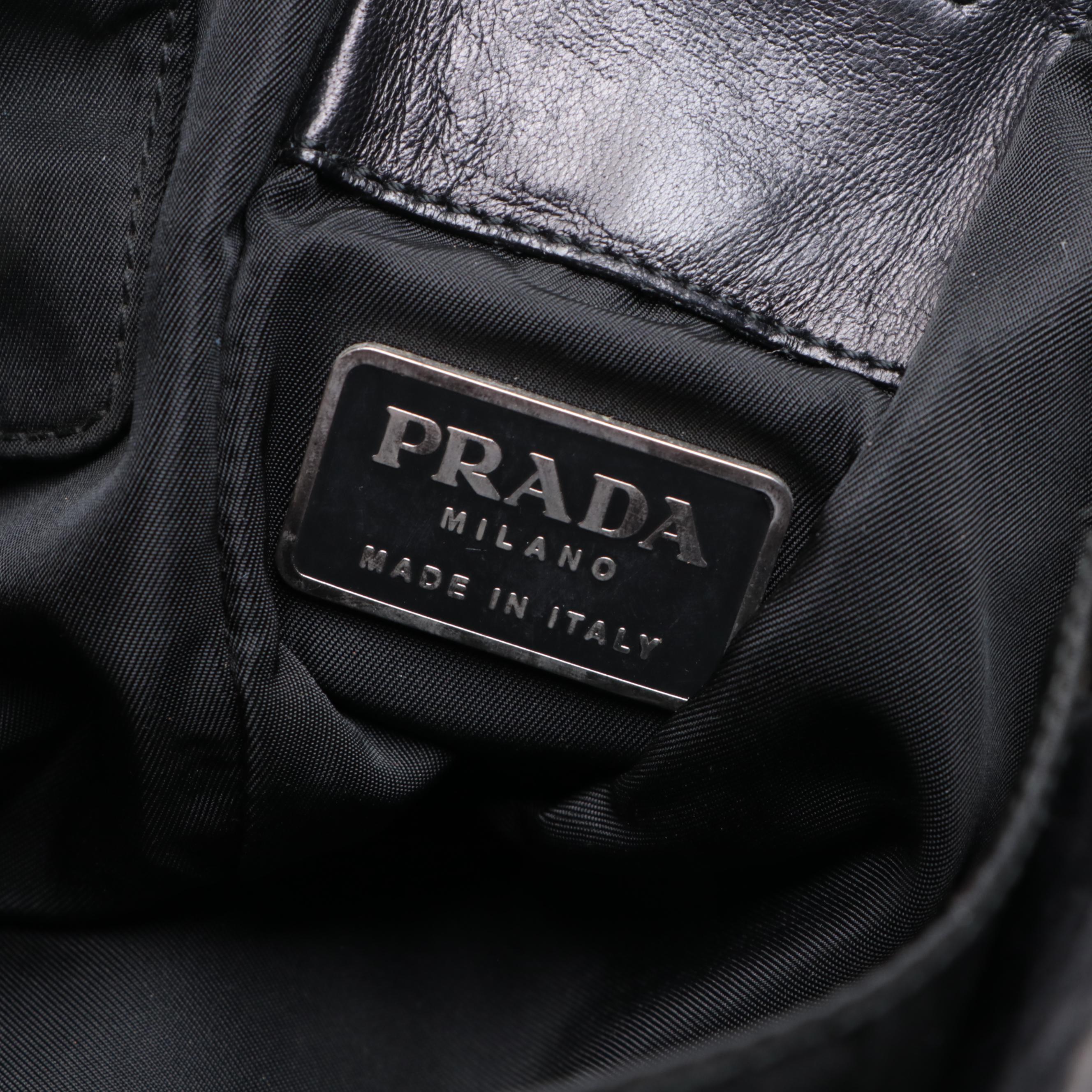 Prada Slim Tote Bag in Black Nylon Gabardine/Lambskin Leather with Strap