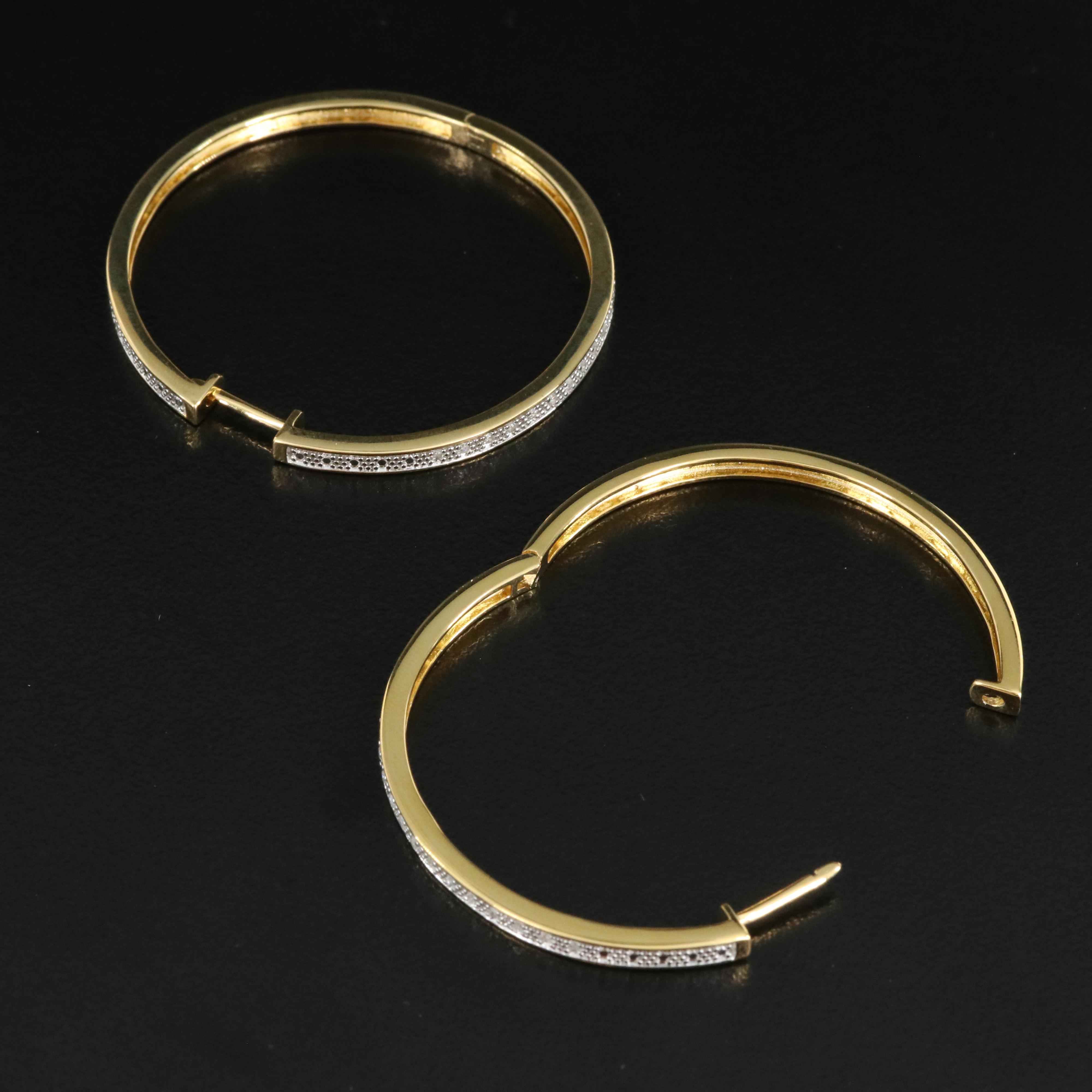 Sterling Diamond Large Hoop Earrings