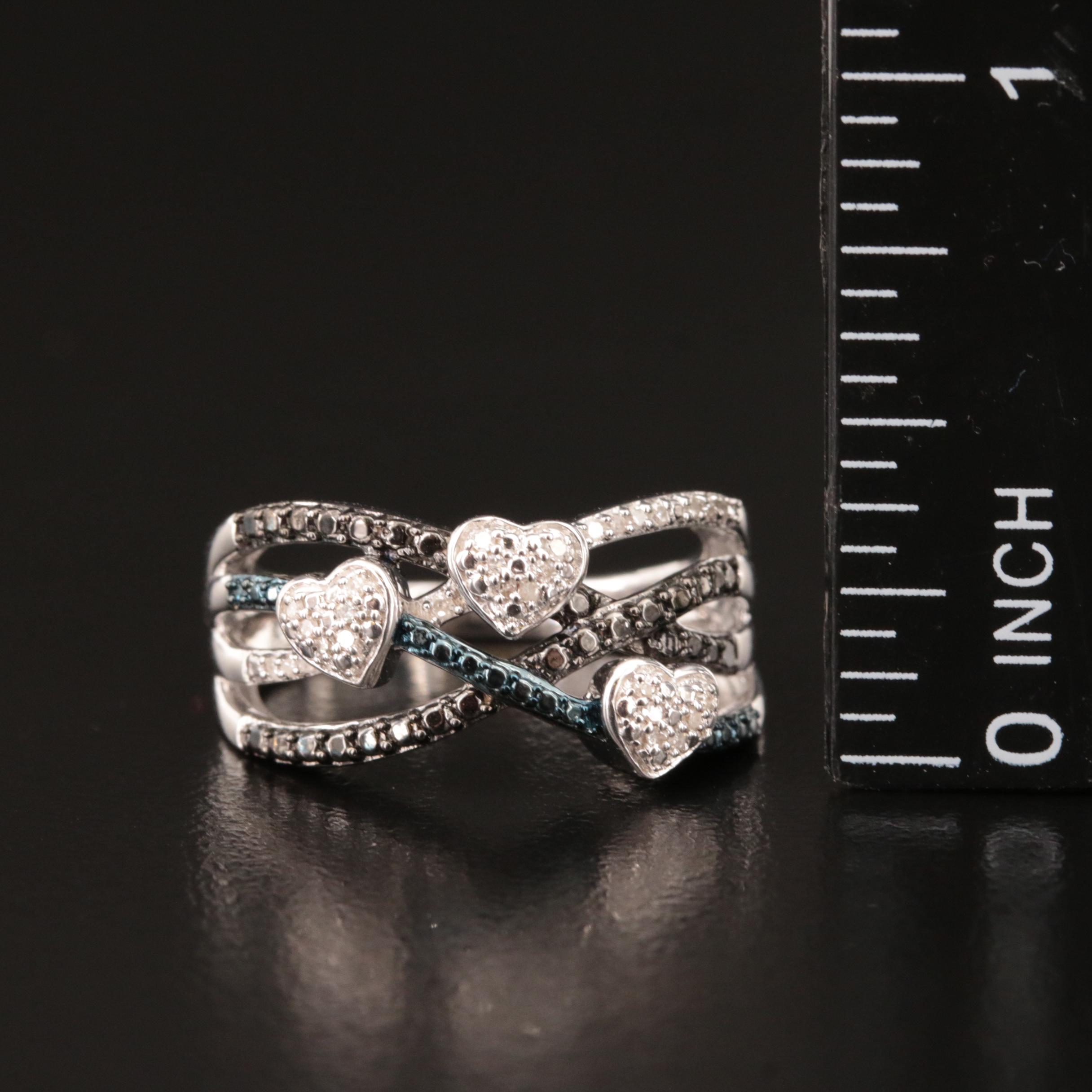 Sterling Diamond Heart and Crossover Ring