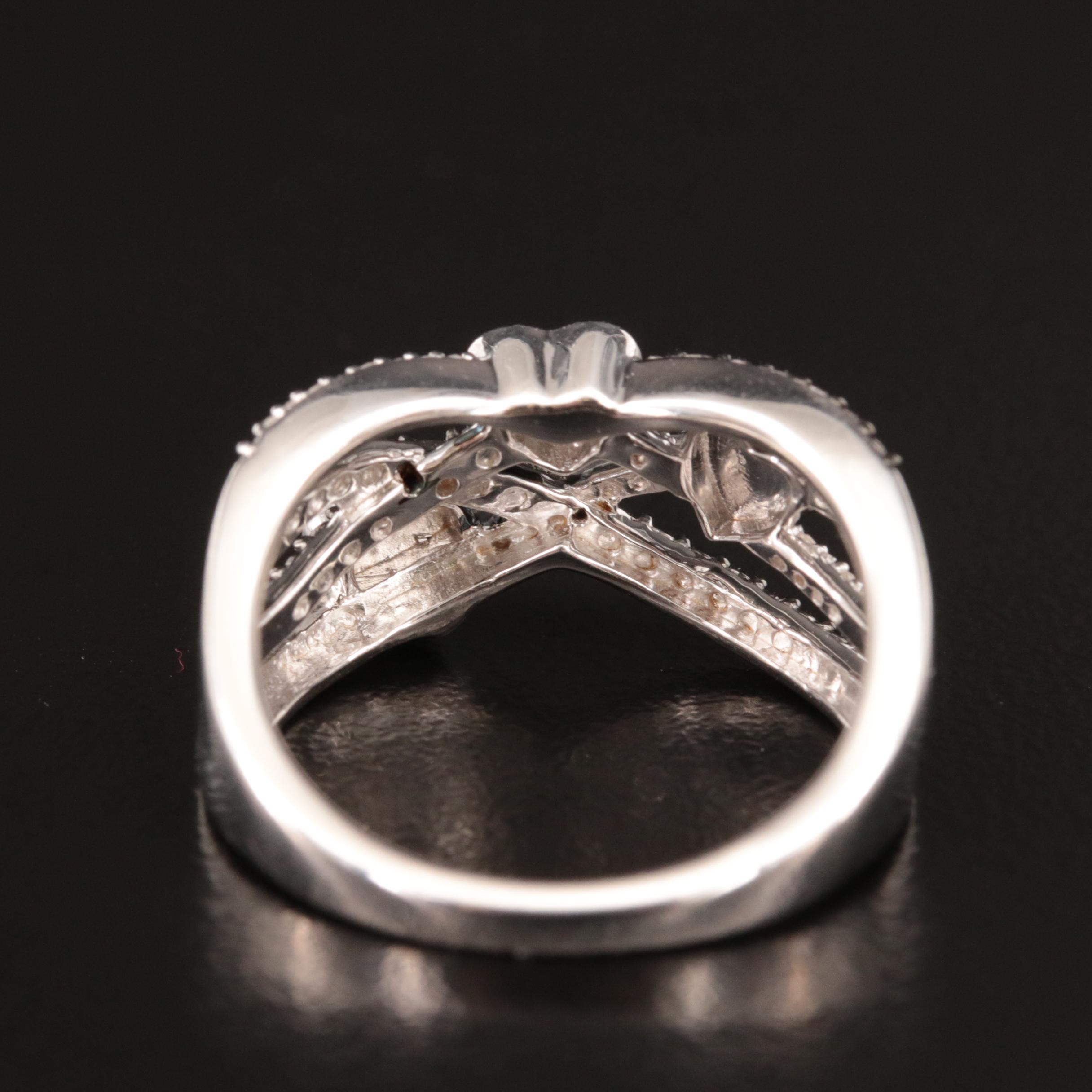 Sterling Diamond Heart and Crossover Ring