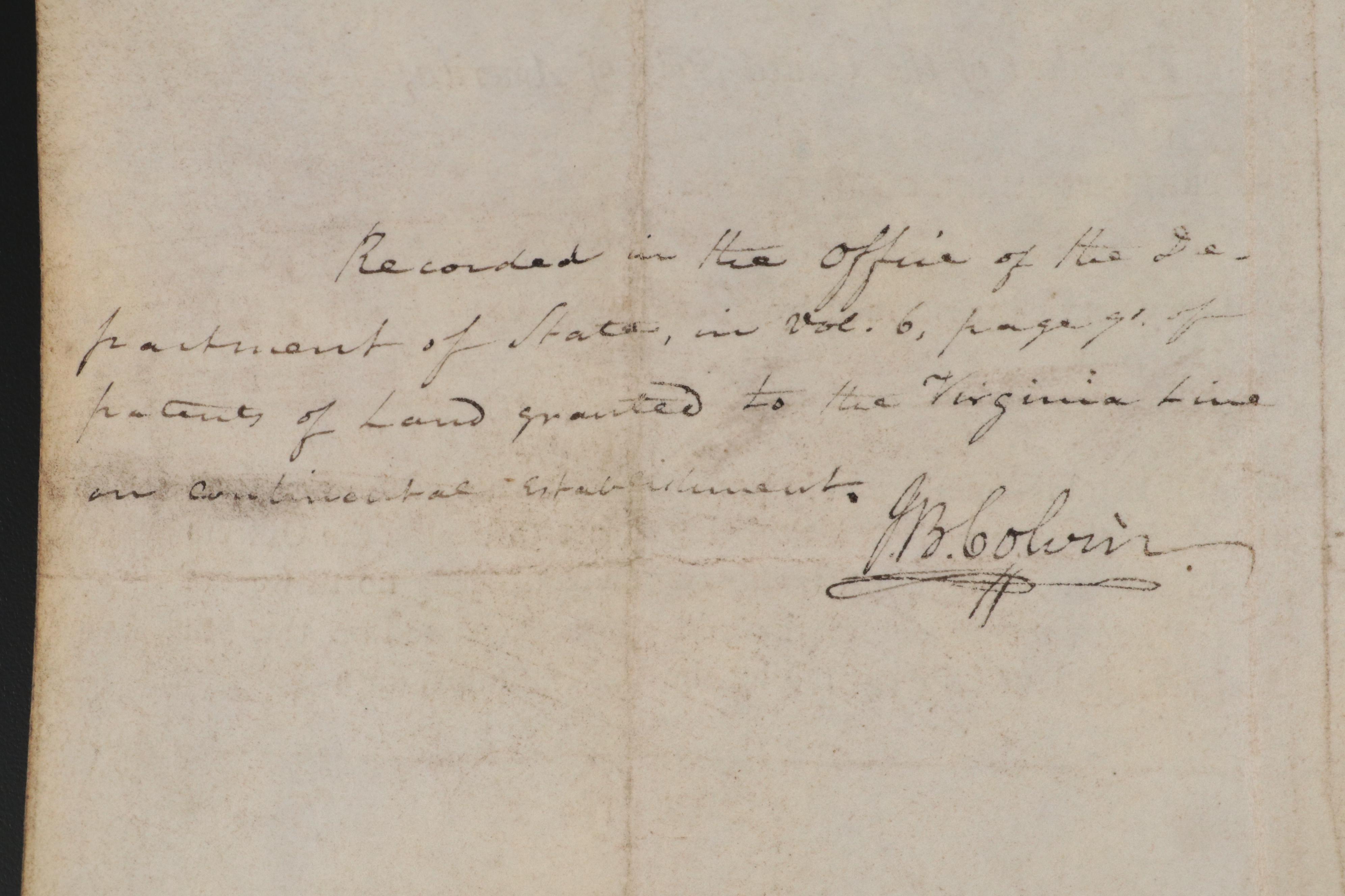 James Madison and James Monroe Land Grant Document Signed March 24, 1812