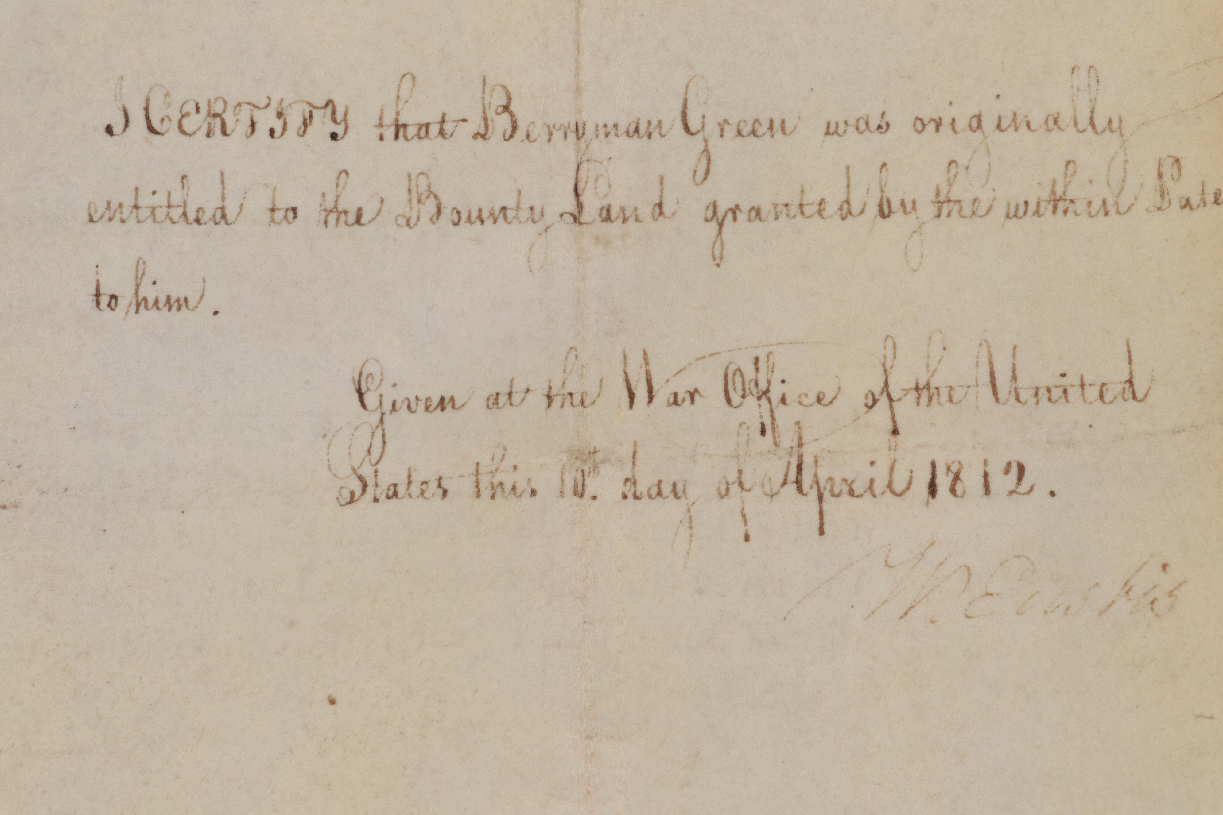 James Madison and James Monroe Land Grant Document Signed March 24, 1812